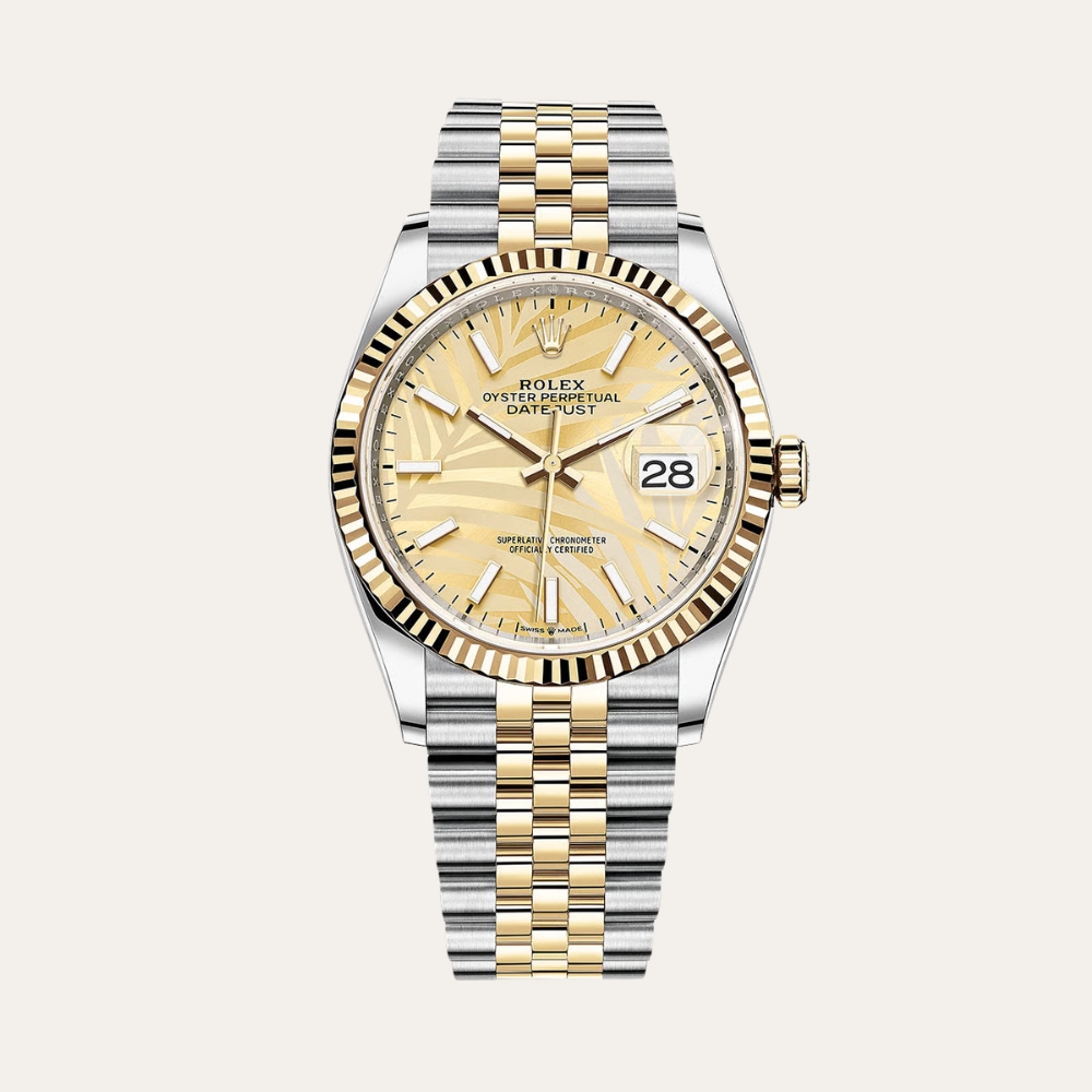 Rolex Datejust 36mm Gold Palm Motif Dial 126233