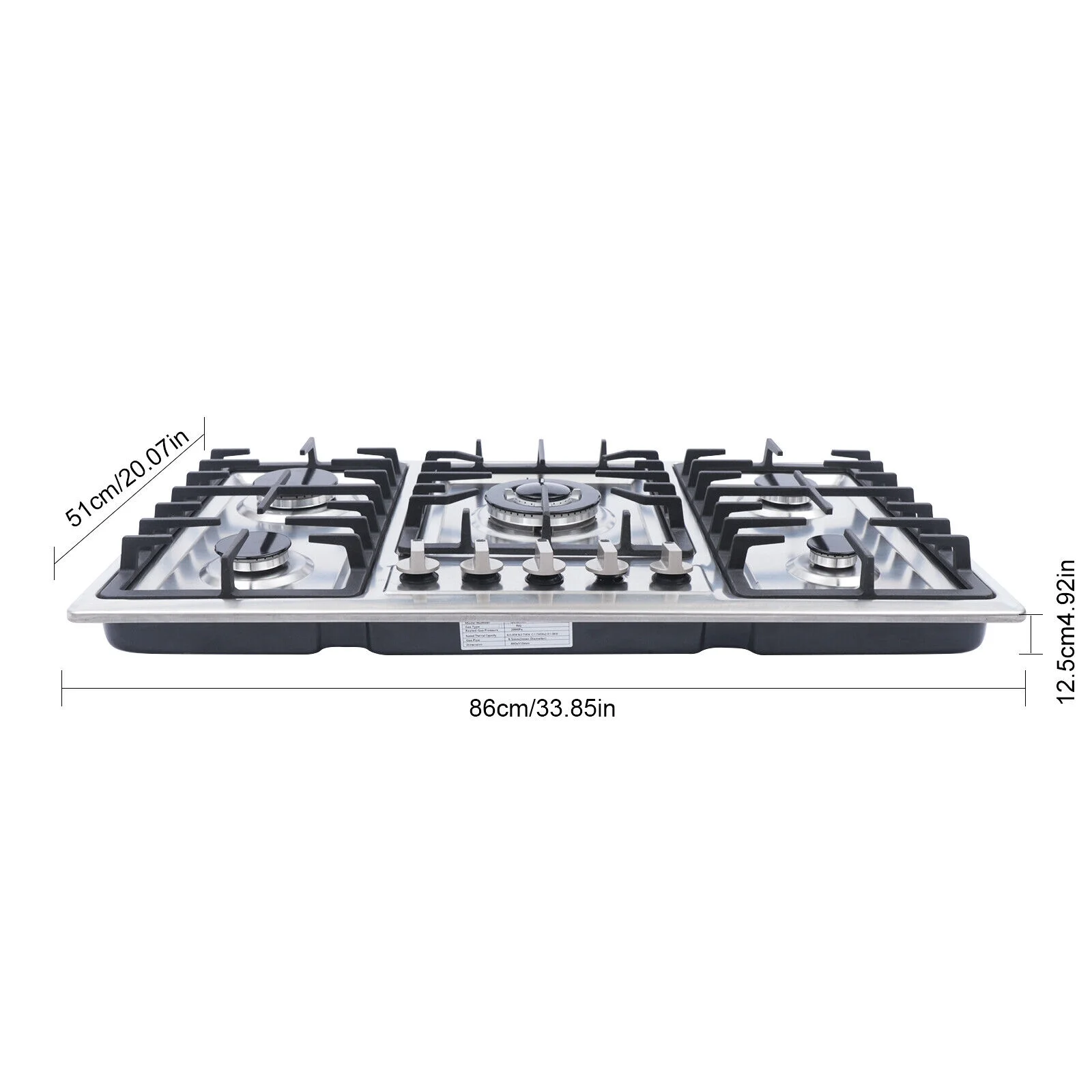 Miumaeov 5 Burners Built in Gas Stovetop Cooker ortable Stainless Steel Cooktop LPG/NG Dual Fuel Cast Iron Grate Gas Stove for Home RV Outdoor Apartment Silver 33.85x19.68Inch