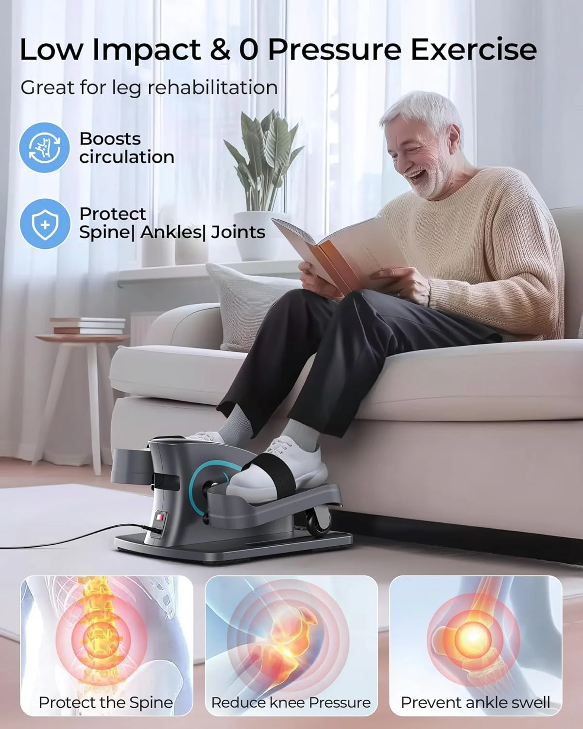 UPGO Under Desk Ellipticals Electric, Elipse Leg Pedal Exerciser for Seniors Fully Assembled, Seated Pedal Exerciser with Remote Control & Non-Slip Pedals