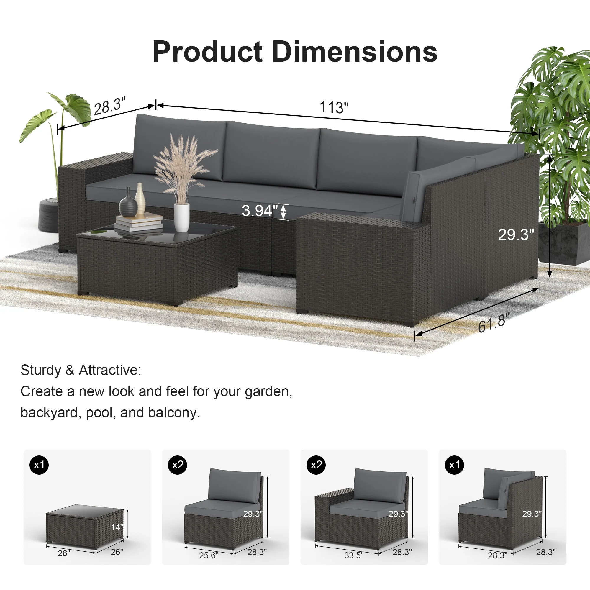 Phonjoroo 13 Pieces Outdoor Patio Furniture Set with 42�� Fire Pit Table, Rattan Patio Sectional Sofa Conversation Set w/ 50000 BTU Propane Fire Pit and Coffee Table for Garden, Backyard