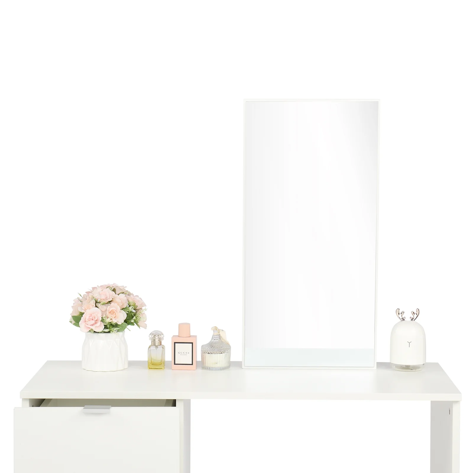 Ktaxon Vanity Set with 3 Color Lighted Mirror, Makeup Table with 6 Drawers, Dressing Table Makeup Desk with Stool,White