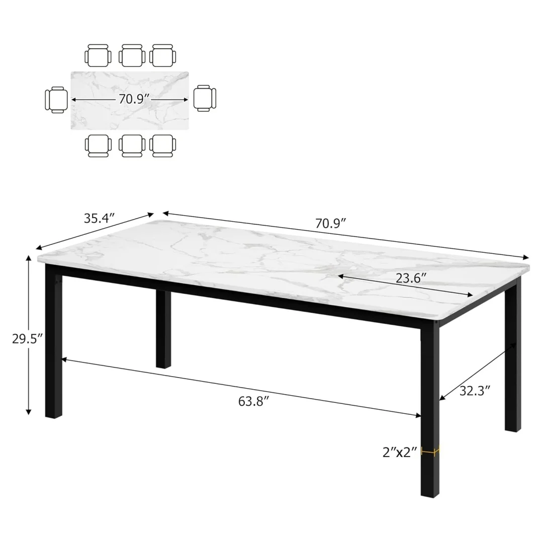 71 Inch Industrial Dining Table, Large Rectangle Kitchen Table with Metal Legs, Round Corners, Wooden Conference Tables Writing Desk for Dining Room, Living Room
