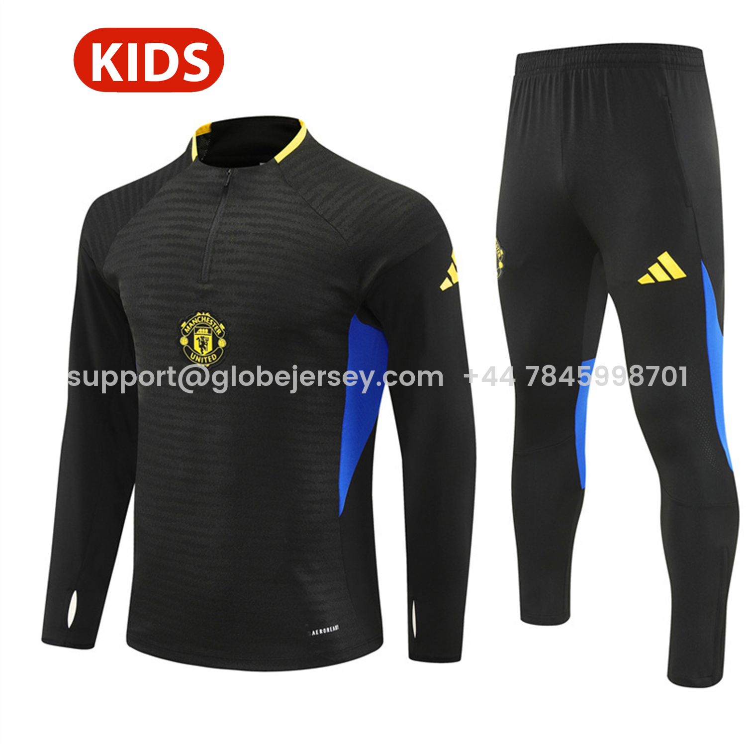 Manchester United 25-26 Kids Long Sleeve Training Set - Black Top & Black Pants