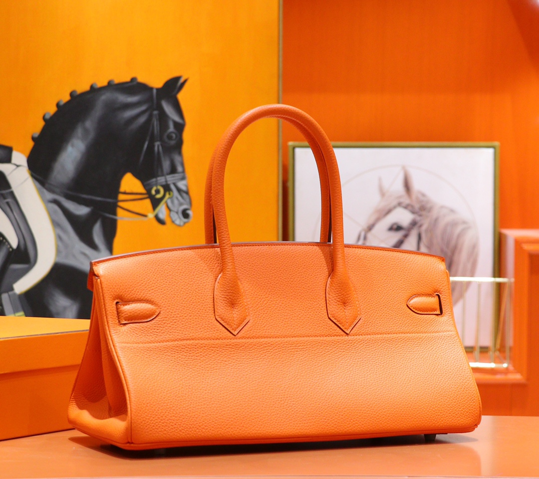 Hermes Birkin platinum bag, orange color, Togo style, fully hand-sewn, silver buckle, 29-42cm customization