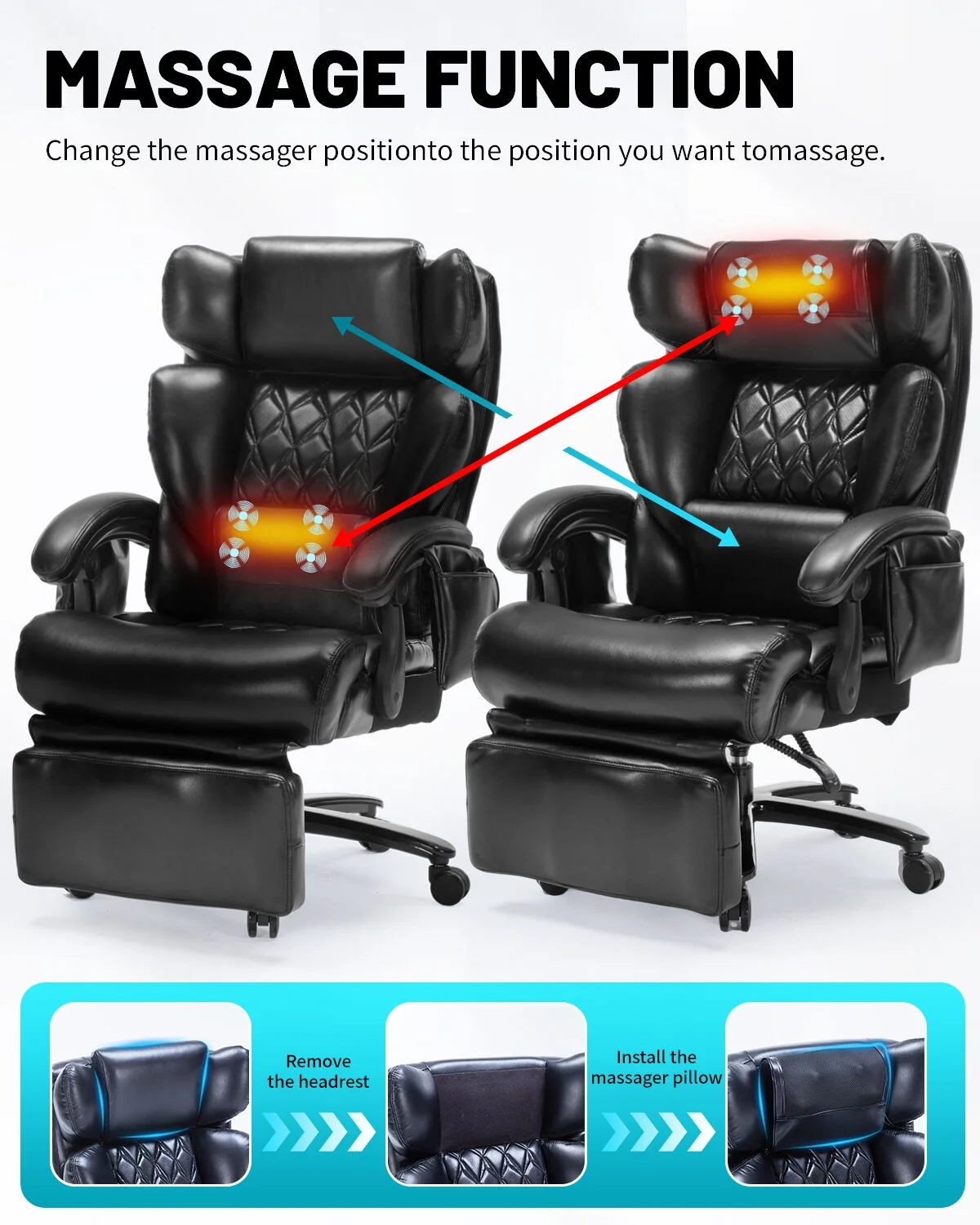 800LBS Relax Office Chair with Foot Support & 8-Zone Soothing Warmth for Larger Users, Big and Tall Ergonomic Executive Tilt Desk Chairs for Home Office Managerial Use
