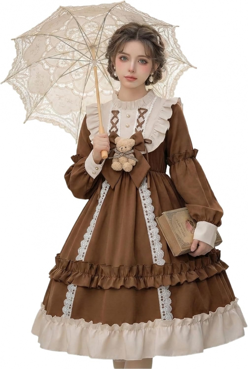 Teens Lolita Princess Dress Kawaii Long Sleeve Chiffon Skirt Petite Dress