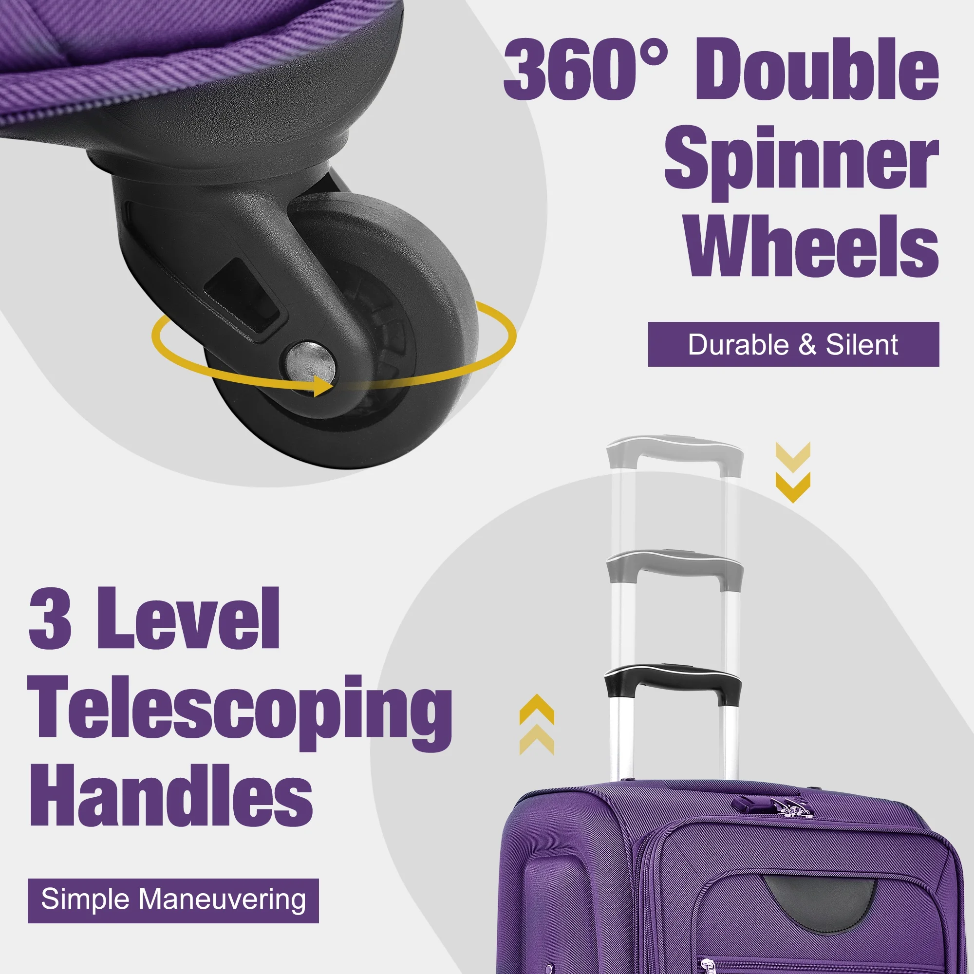 PAPROOS 3 PCS Luggage Set with Duffel Bag, Lightweight Carry on Softside Suitcases Set, 20in 24in 28in Expandable Suitcase with Spinner Wheel and TSA Lock, Softshell Luggage Travel Set, Gray