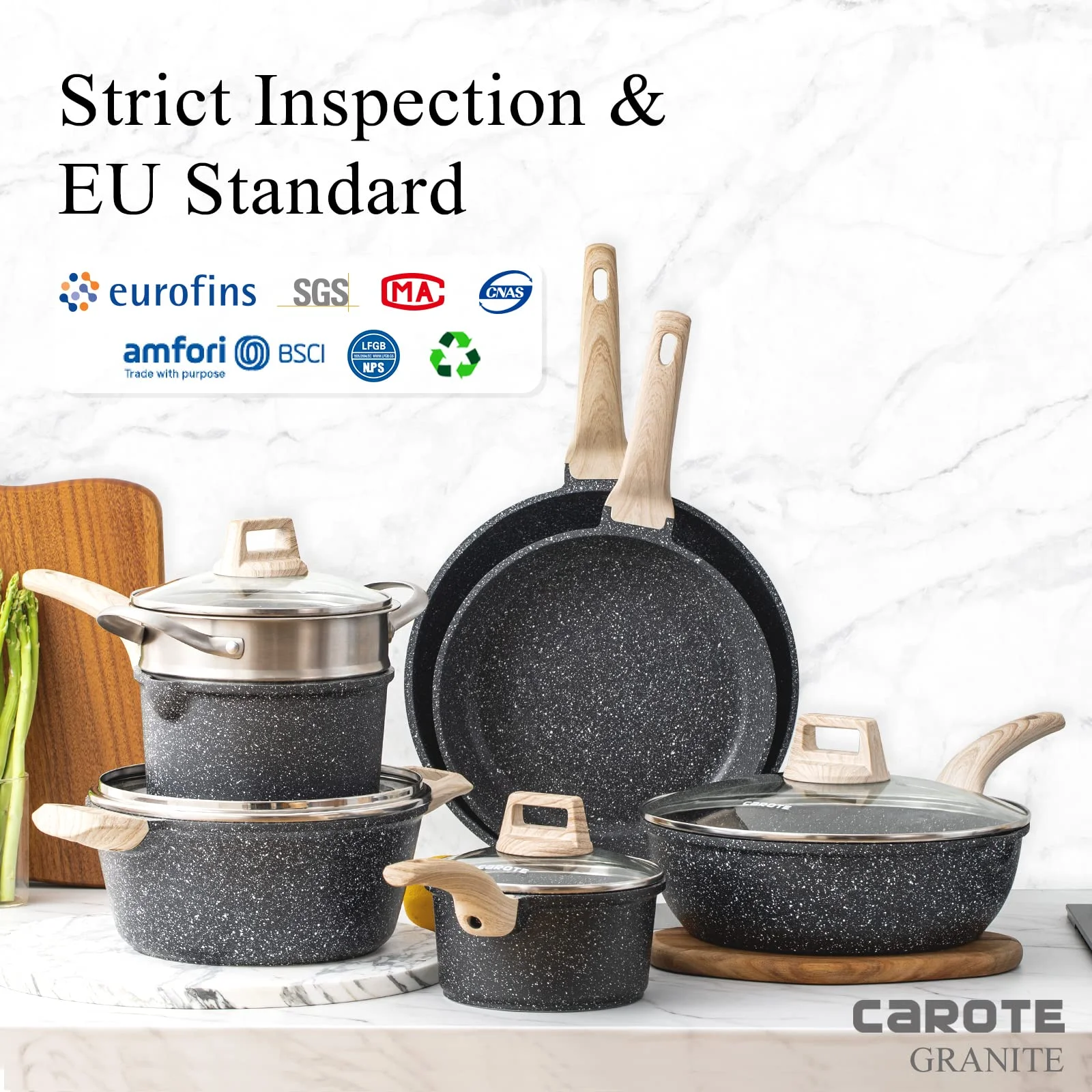 Carote Pots and Pans Set Non Stick, Nonstick Kitchen Cookware Sets,8 Pcs Induction Cookware (Black)