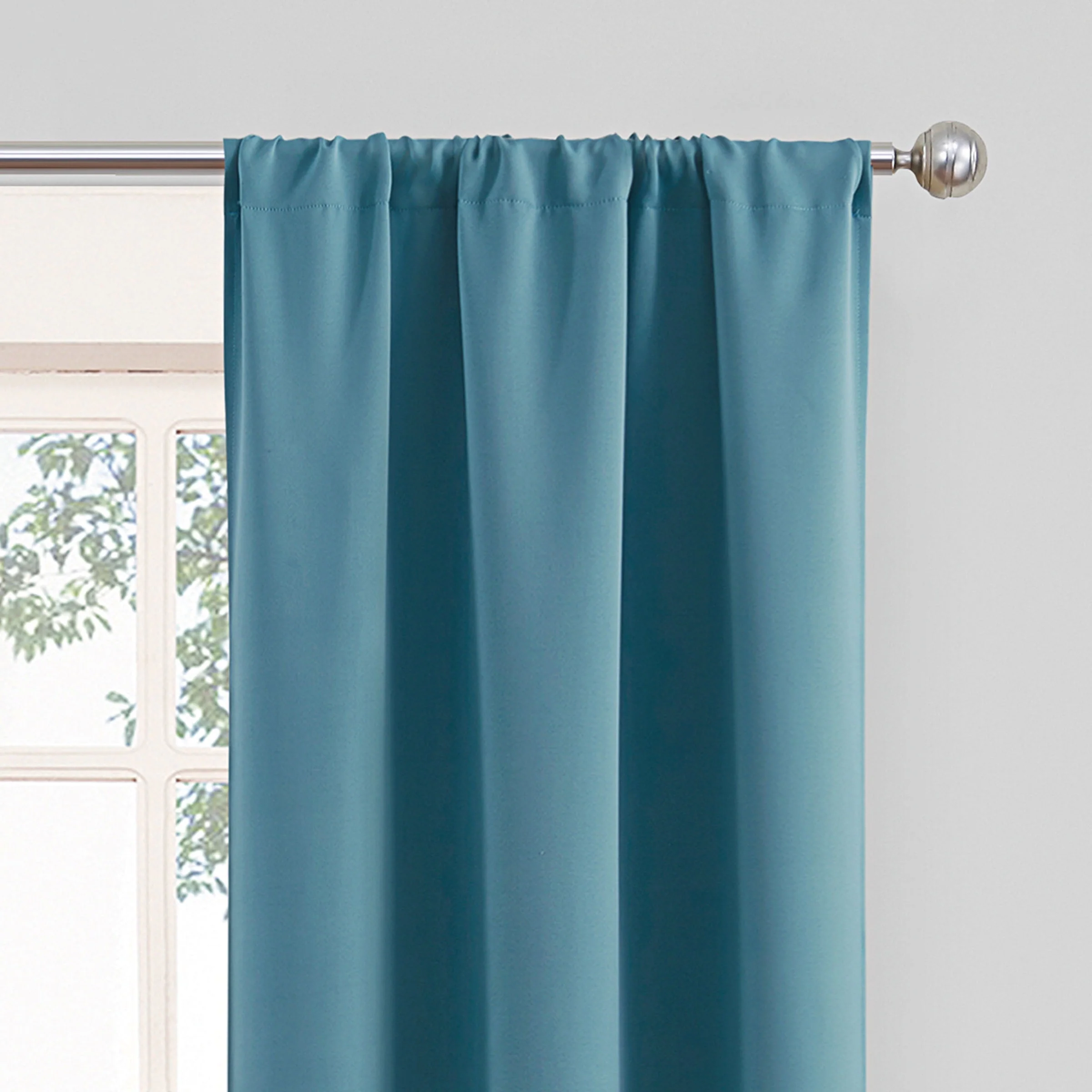 Eclipse Phoenix Solid Color Blackout Rod Pocket Panel Pair, Set of 2, Aegean Blue, 37 x 63