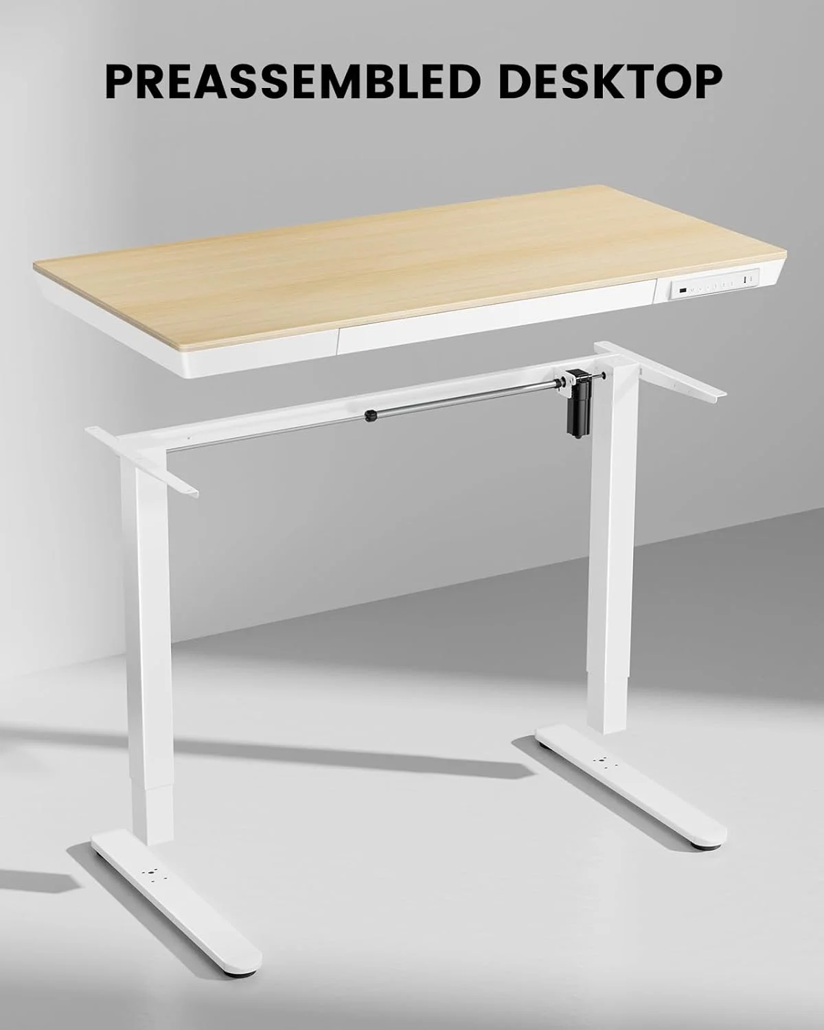 CHITOOMA Glass Top Electric Standing Desk with Drawer, 48'' x 24'' Electric Height Adjustable Desk with USB Charging Ports, Sit Stand up for Home Office