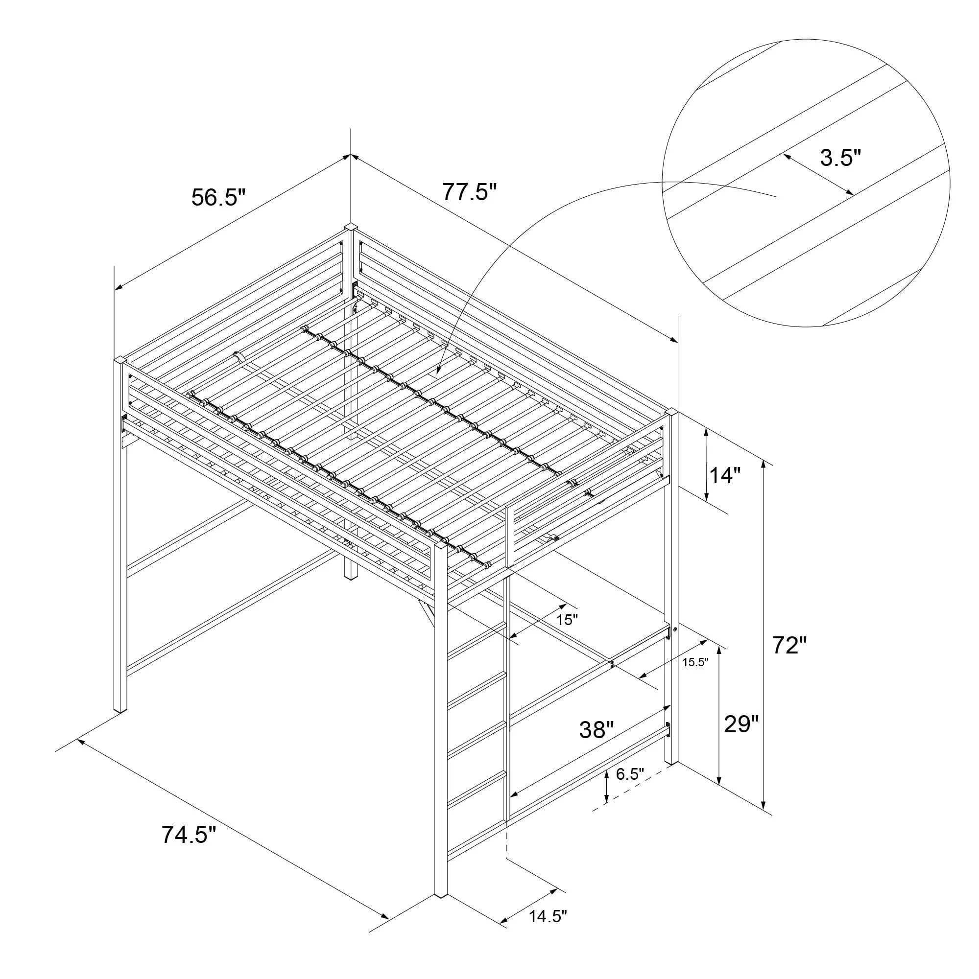 DHP Miles Metal Full Loft Bed with Desk, White