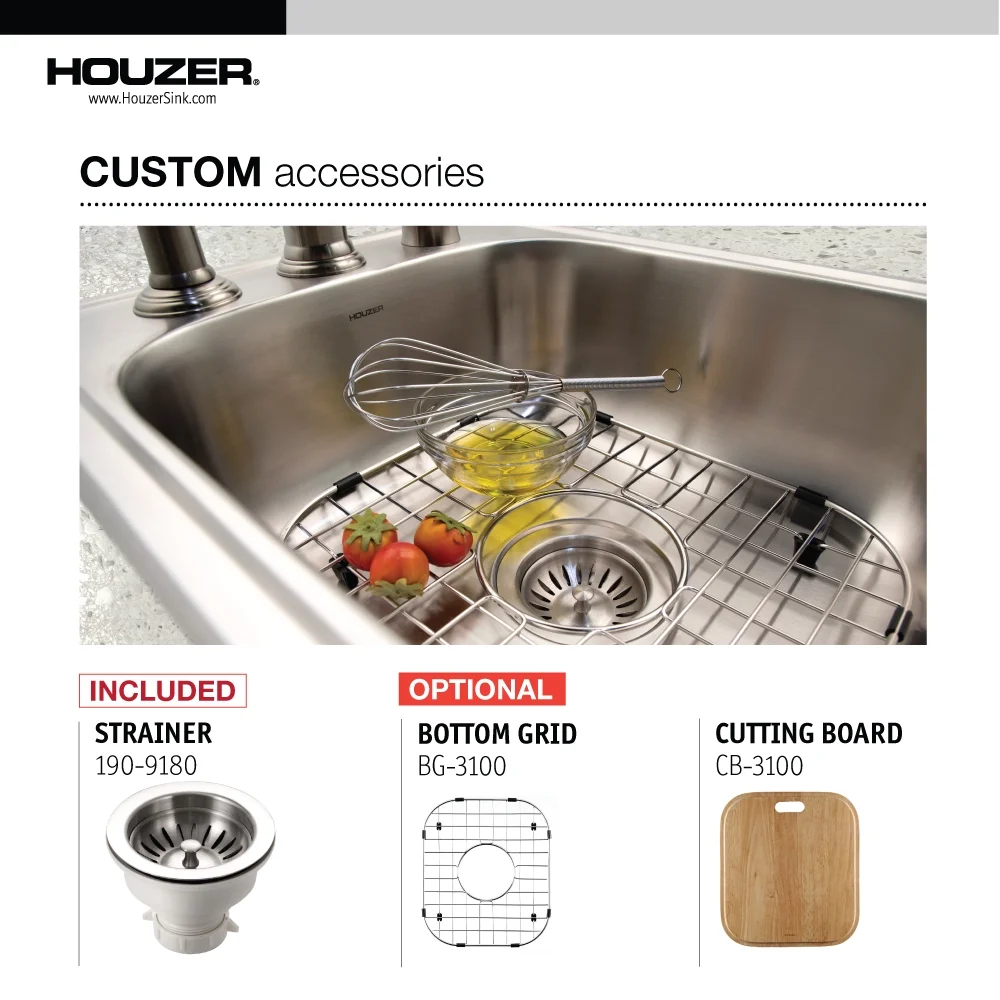 Houzer Hospitality 17 in Stainless Steel Topmount Single Bowl Bar Sink with Strainer - 1722-7BS-1
