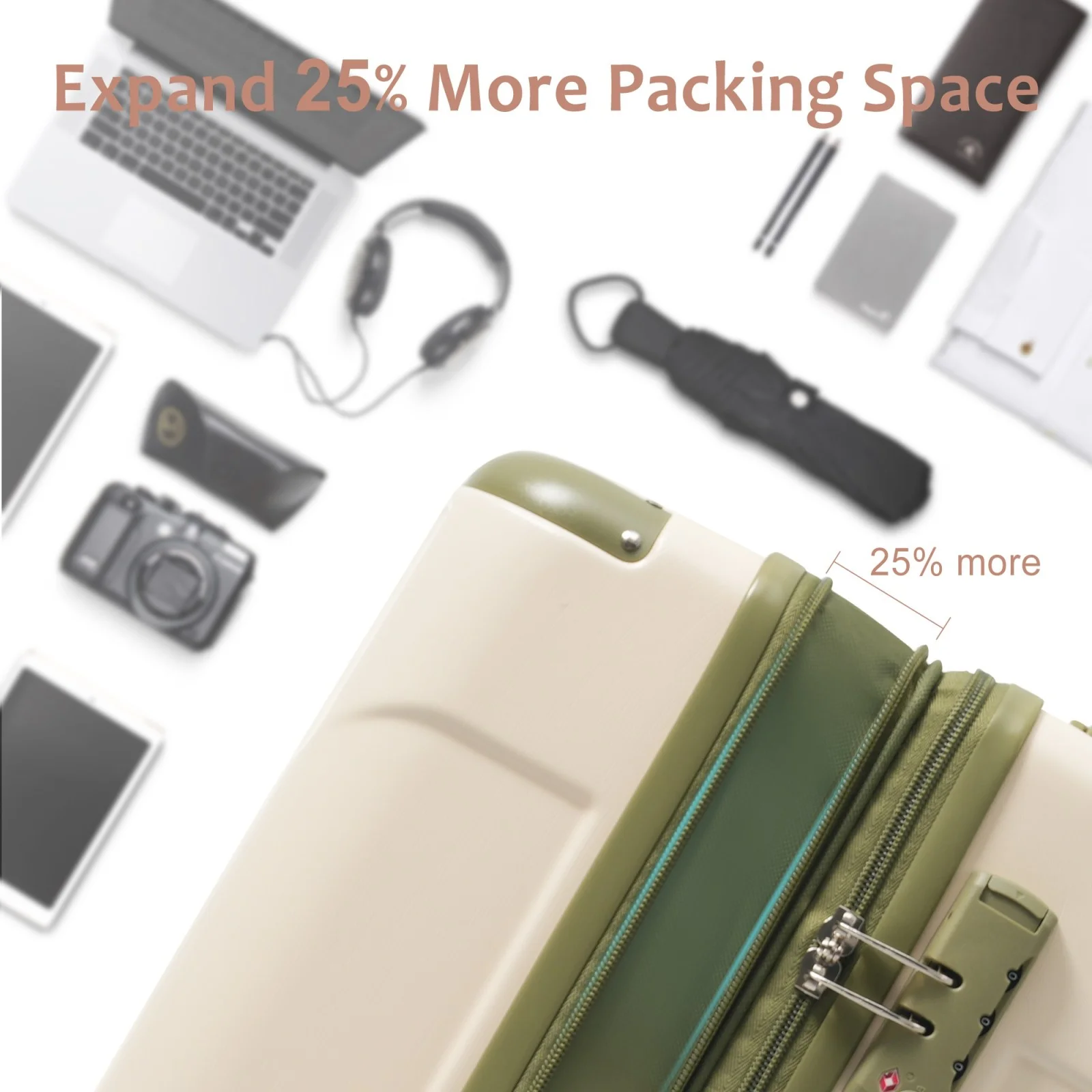 Luggage Sets 3 Piece, Expandable Hard shell ABS Suitcases with Double Spinner, Travel luggage Set