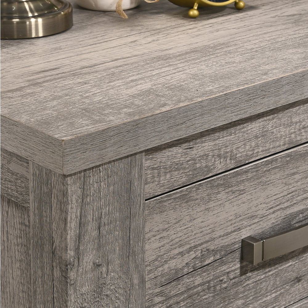 Roundhill Furniture living room Floren Contemporary Weathered Gray Wood Bedroom Set, King Panel Bed, Dresser, Mirror, Two Nightstands, Chest