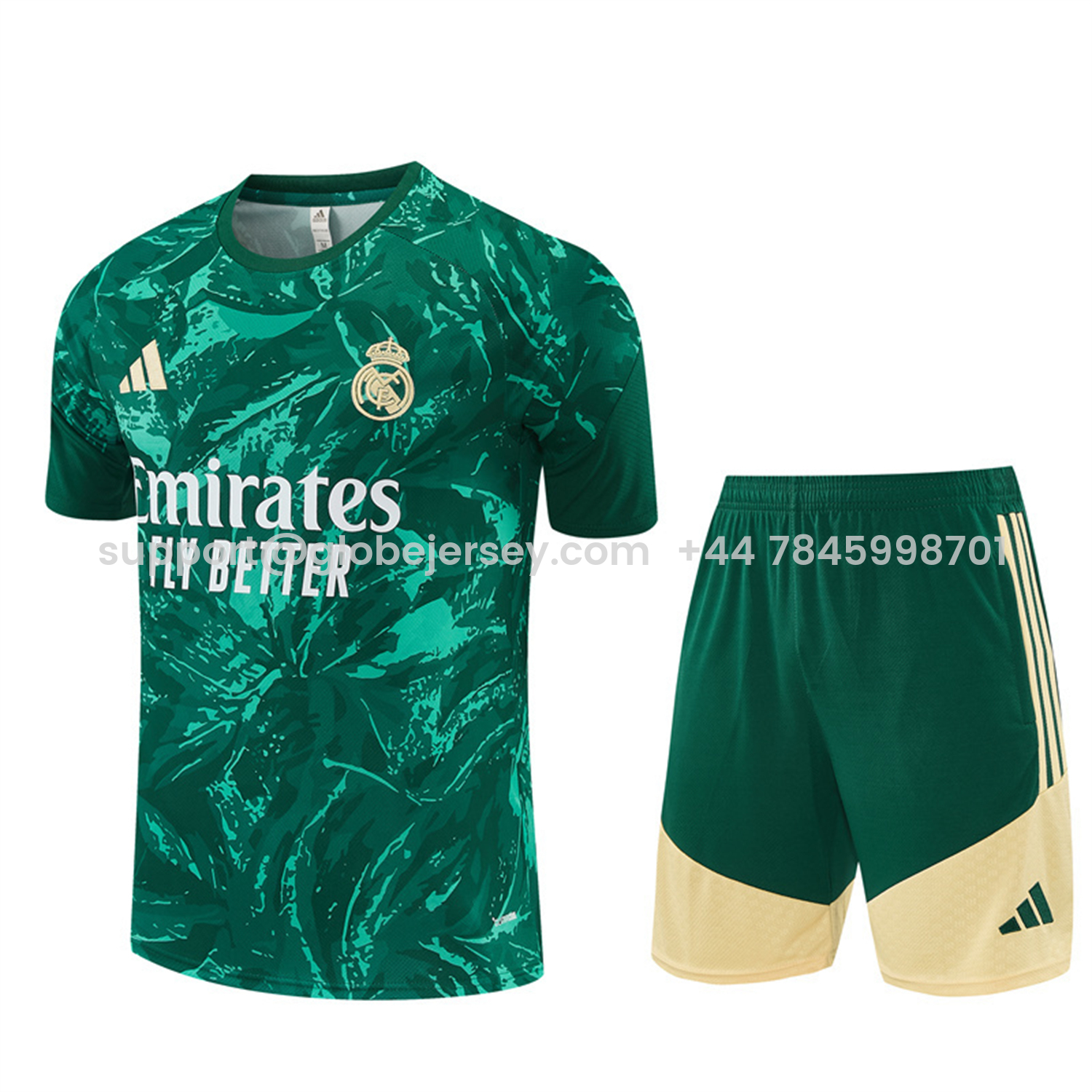 Real Madrid 26-27 Short-Sleeve Training Set - Green Camouflage Top & Green Shorts