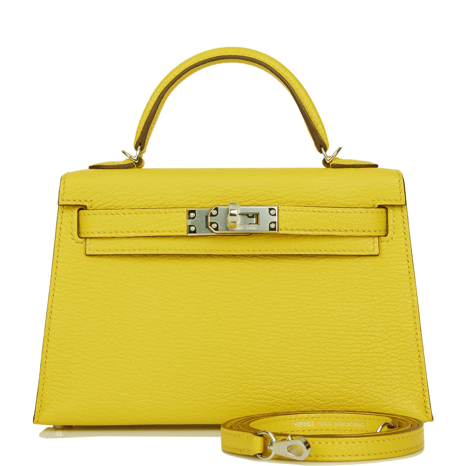 Kelly Sellier 20 Jaune de Naples Verso Chevre Palladium Hardware