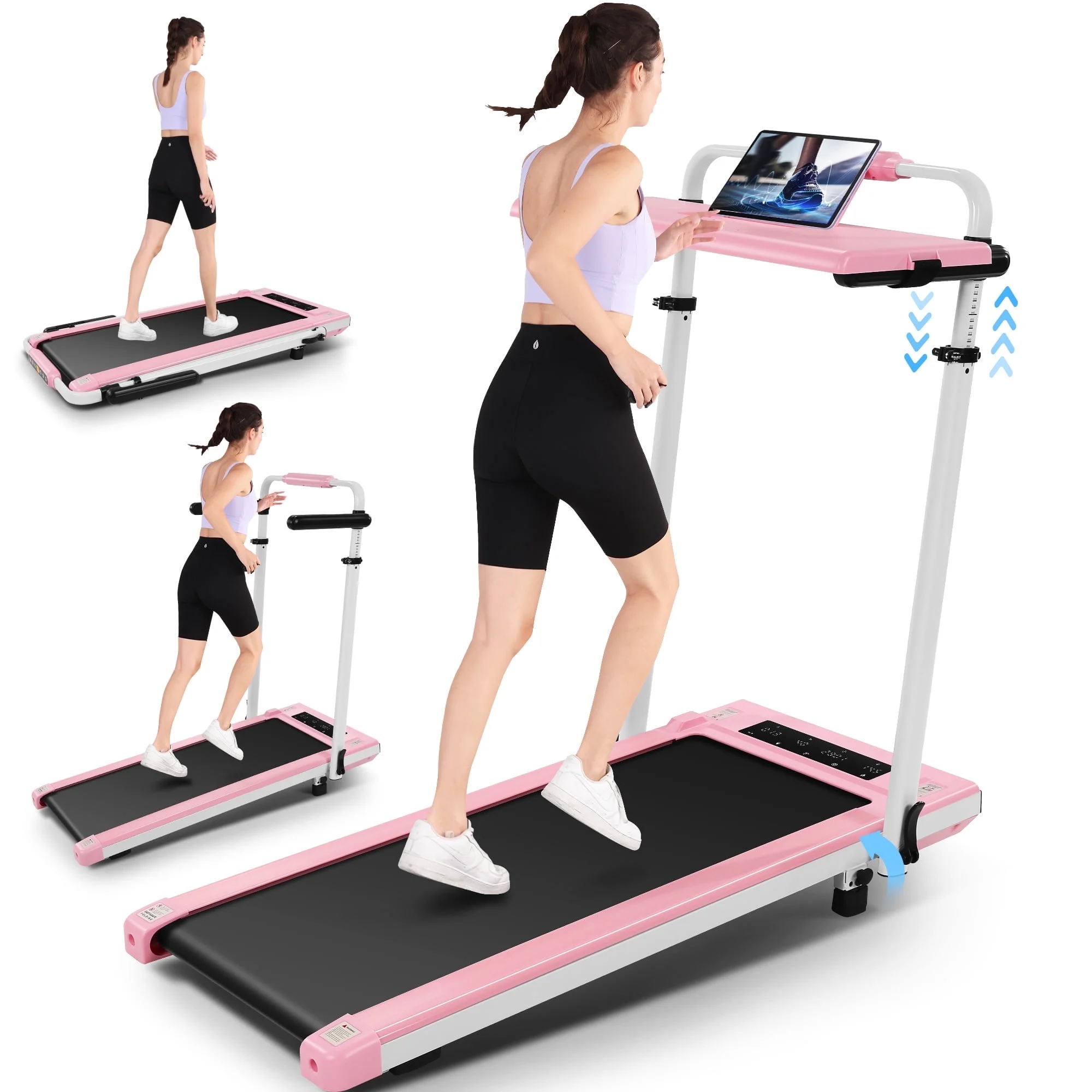 Simpfree 3 in 1 Under Desk Treadmill with Removable Desk, Walking Pad with Height Adjustable Armrests, LED Touch Screen, Remote Control, 0.5-7.5 mph