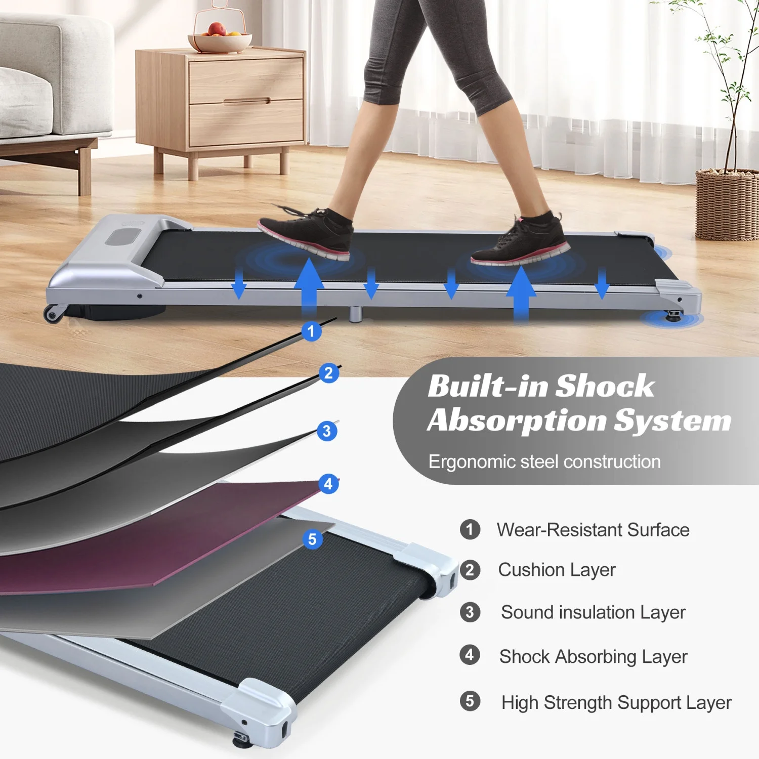 SWERTOY Walking Pad Running Machine Walking Machine for Home Under Desk Treadmill with LED Display and 12 Preset Programs 2.25HP Portable Treadmill Jogging Machine for Office Small Space