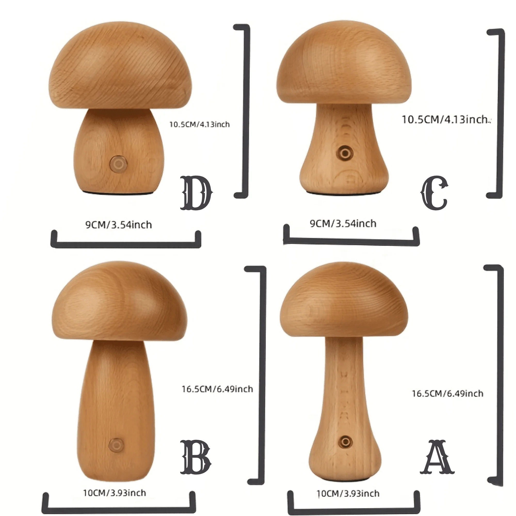 Mushroom Table Lamp, Dimmable LED Creative Wood Desk Lamp with USB Charging for Home Decor