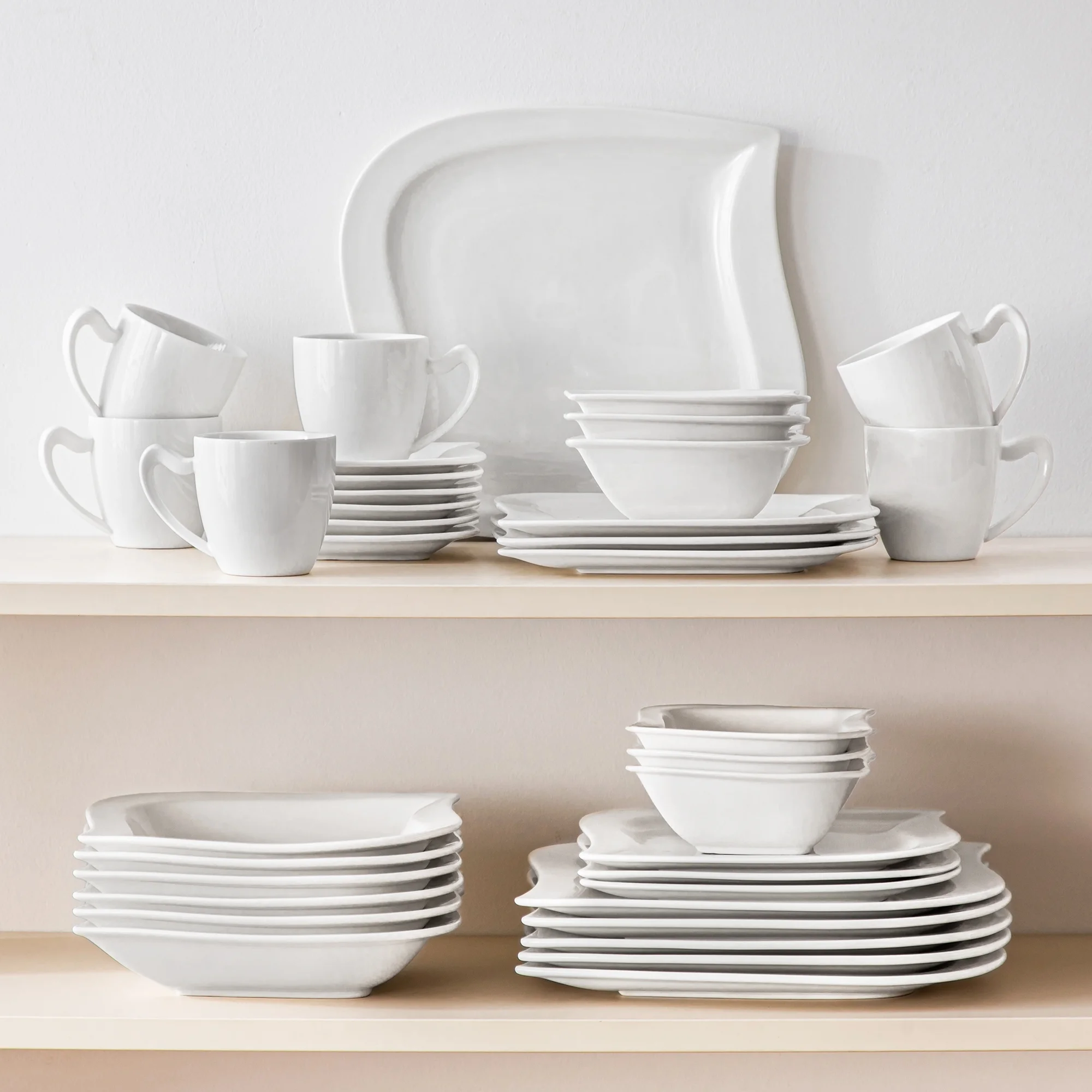 vancasso 36 pcs Dinnerware Sets, Plates and Bowls Set for 6, Porcelain Dinner Set, Marble Gray