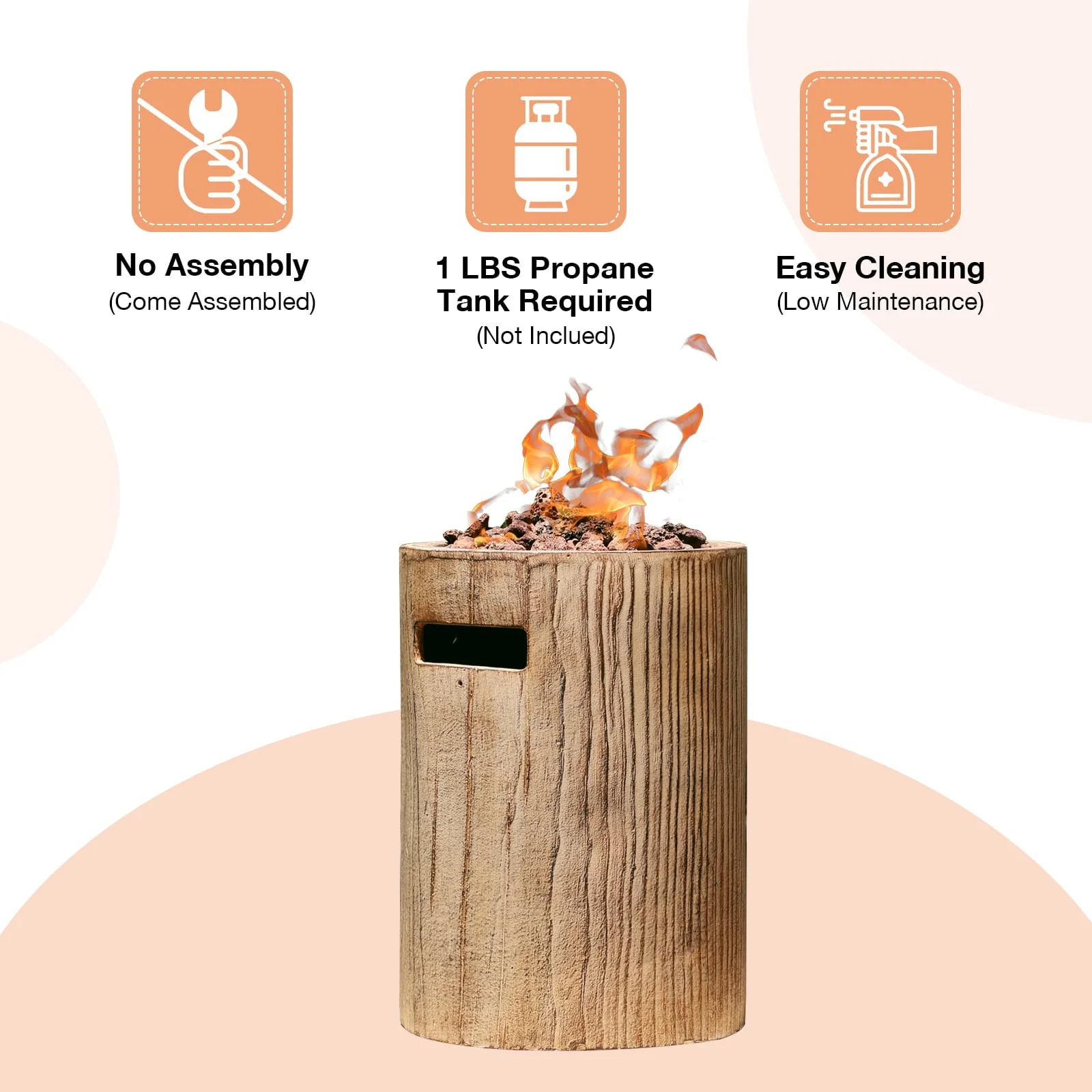 Tabletop Fireplace Small Propane Fire Pit, Patio Outdoor 10inch Portable Concrete Tabletop Gas Fire Bowl, Round-Wood Pattern Brown
