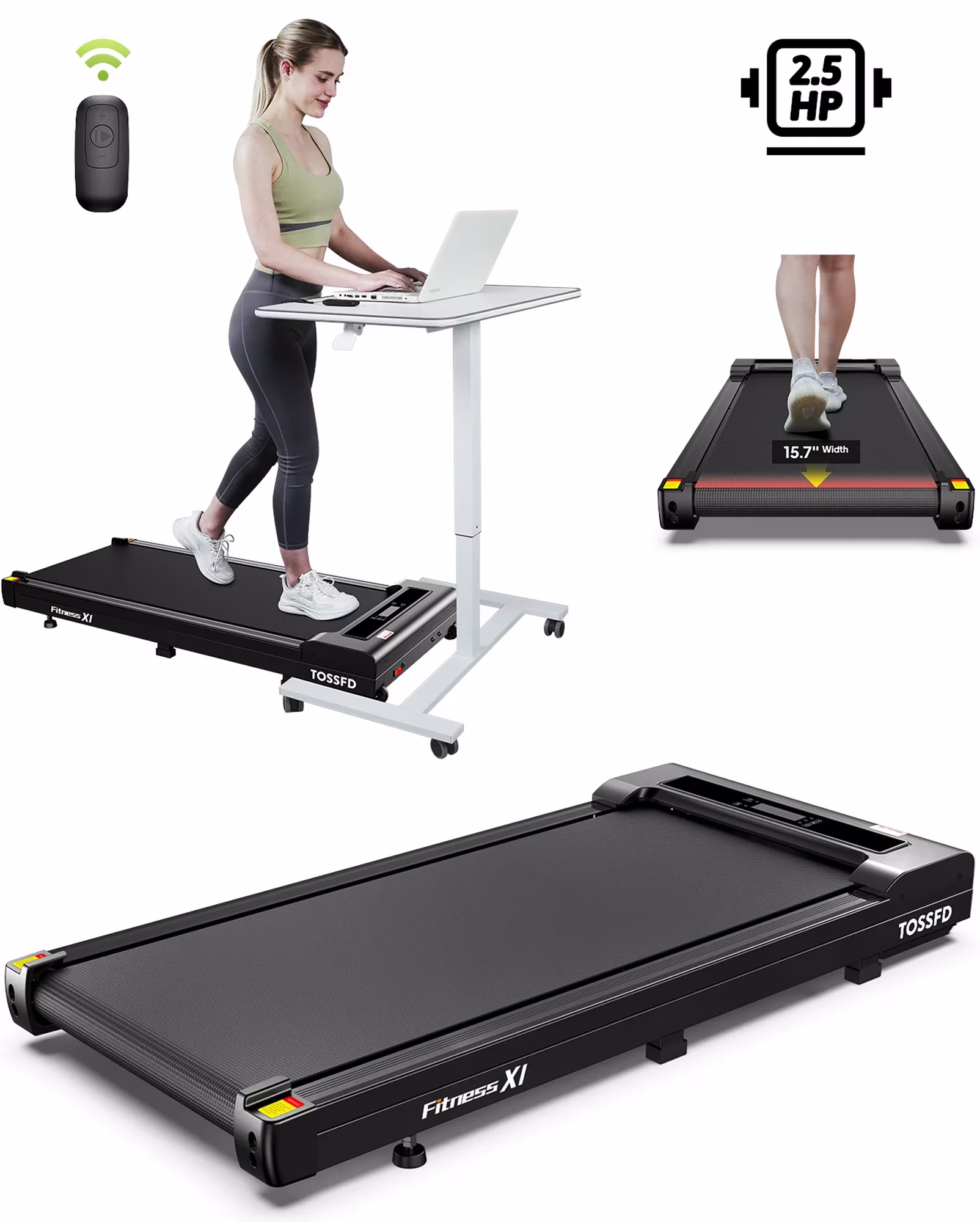 TOSSFD Treadmill Walking Pad with 6% Incline,2.5HP Under Desk Treadmill, Jogging Running Machine for Home Office X301