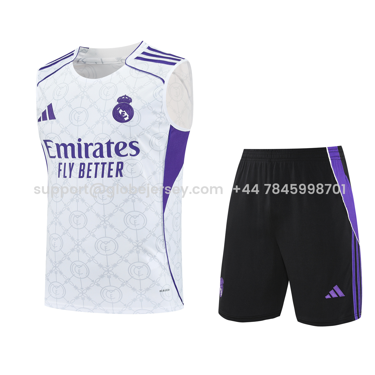 Real Madrid 25-26 Vest Training Set - Blue Edge White Vest & Black Shorts