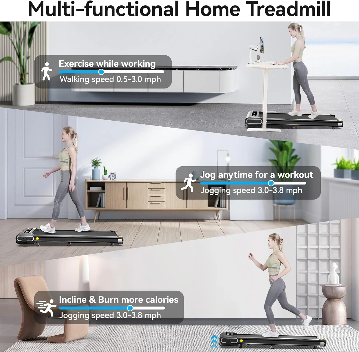 TOSSFD Treadmill Walking Pad with 6% Incline,2.5HP Under Desk Treadmill, Jogging Running Machine for Home Office X301