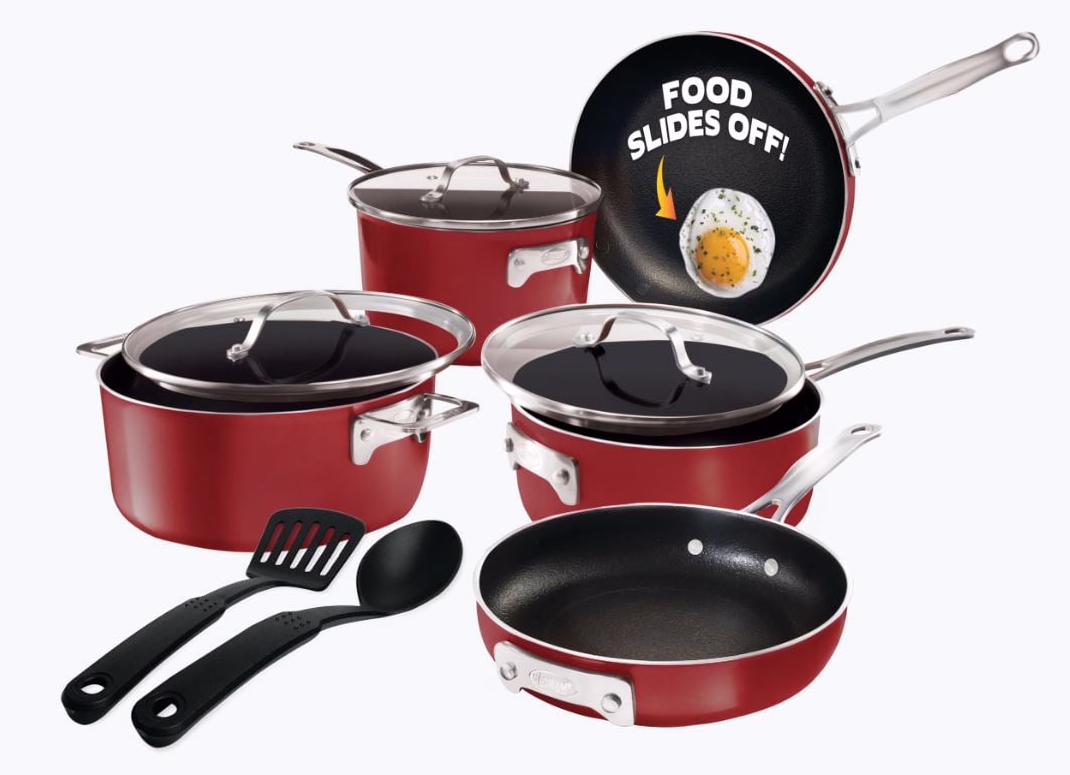 Gotham Steel Stackmaster 10 Pc Copper Pots and Pans Set Non Stick Cookware Set with Kitchen Utensils, Induction Ready, Non Toxic Nesting Design for 50% Space Saving, Oven and Dishwasher Safe