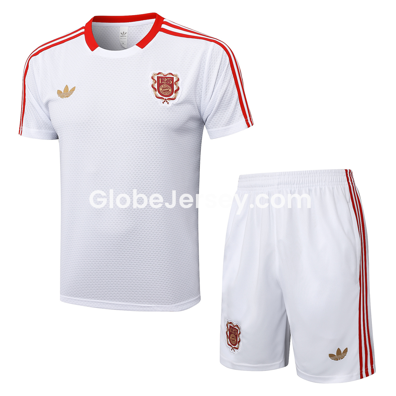 Bayern Munich 2025 125th Anniversary Short-Sleeve Training Set - White Top and Shorts