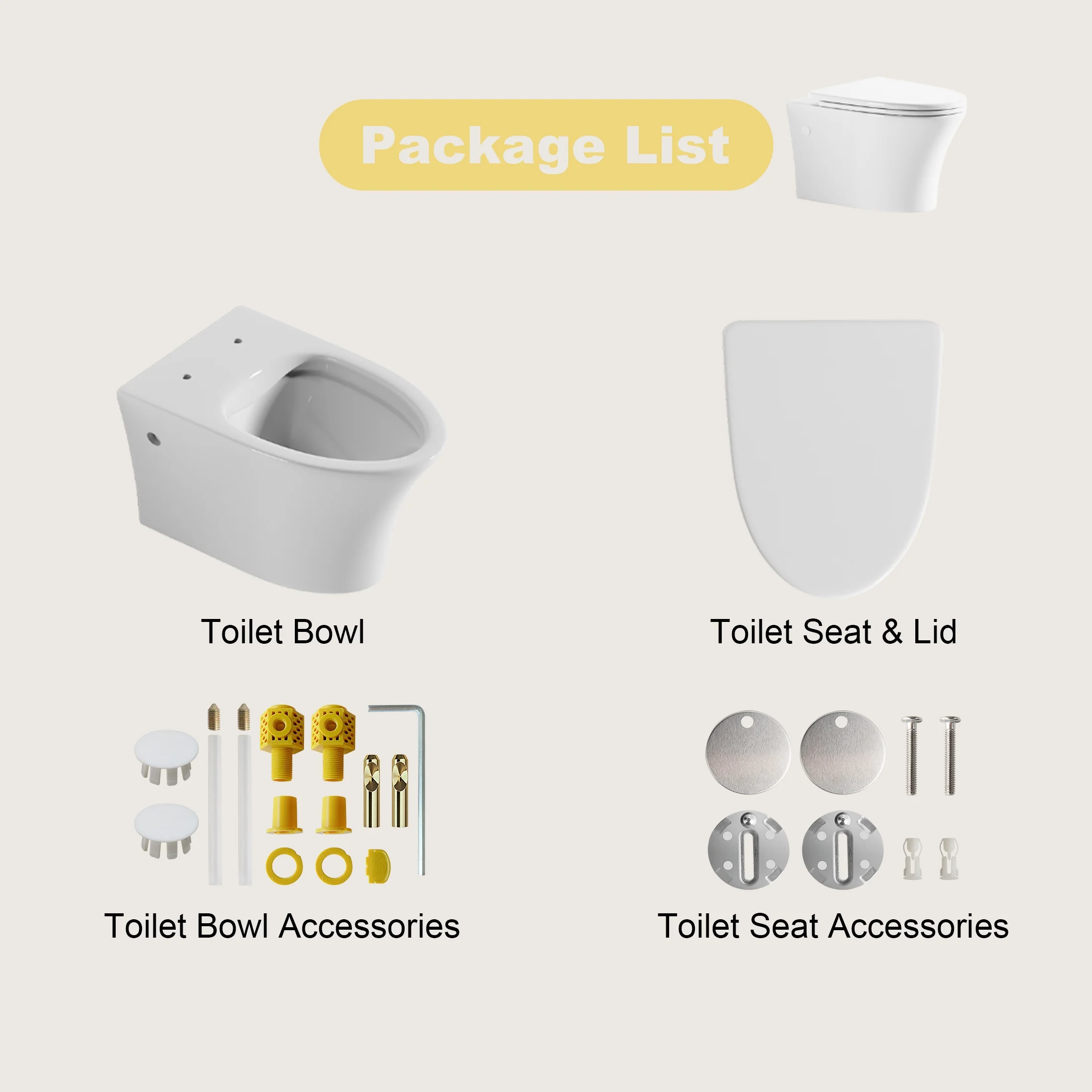Los Flexi Compact Wall-Mount Toilet Set - Round Bowl, In-Wall Tank, Tornado Flush, Actuator Plate Included