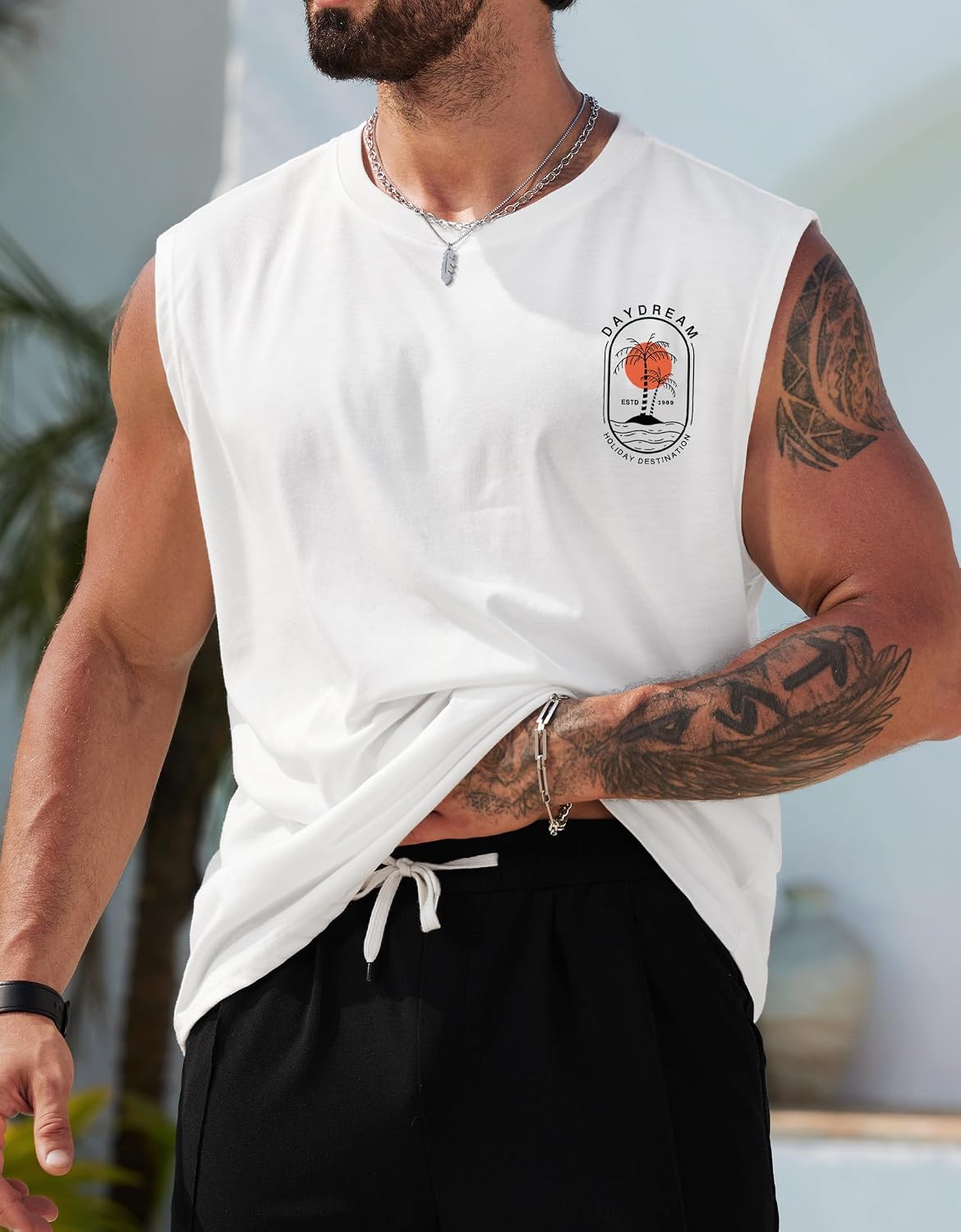 Men's Beach Summer Tank Tops Palm Tree Graphic