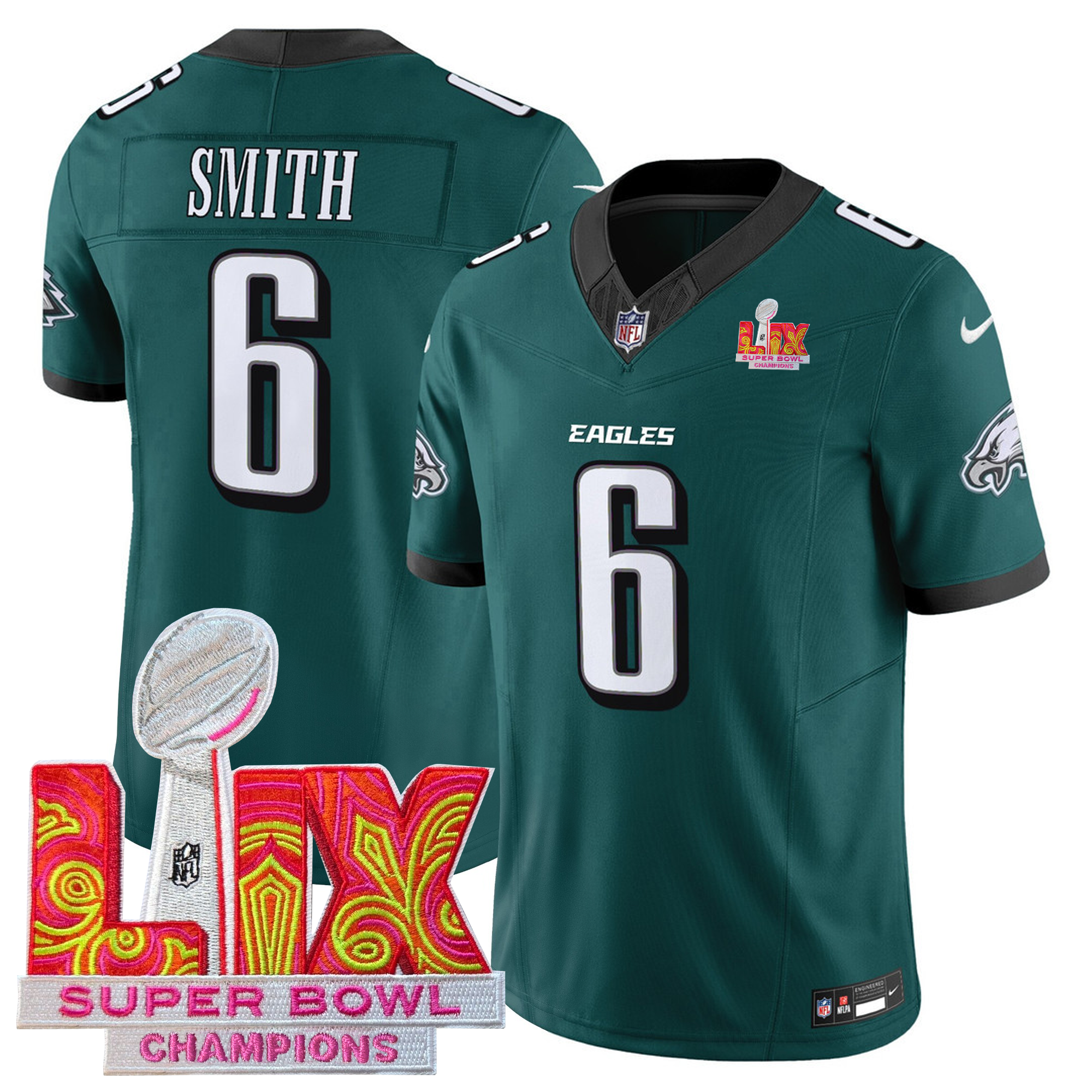 Men's Philadelphia Eagles Jersey - Super Bowl LIX Champions Patch