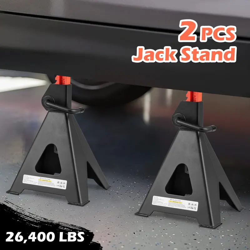 12-Ton (26.400 LB) Adjustable Jack Stands with 19-Inch to 29.5-Inch Lifting Range