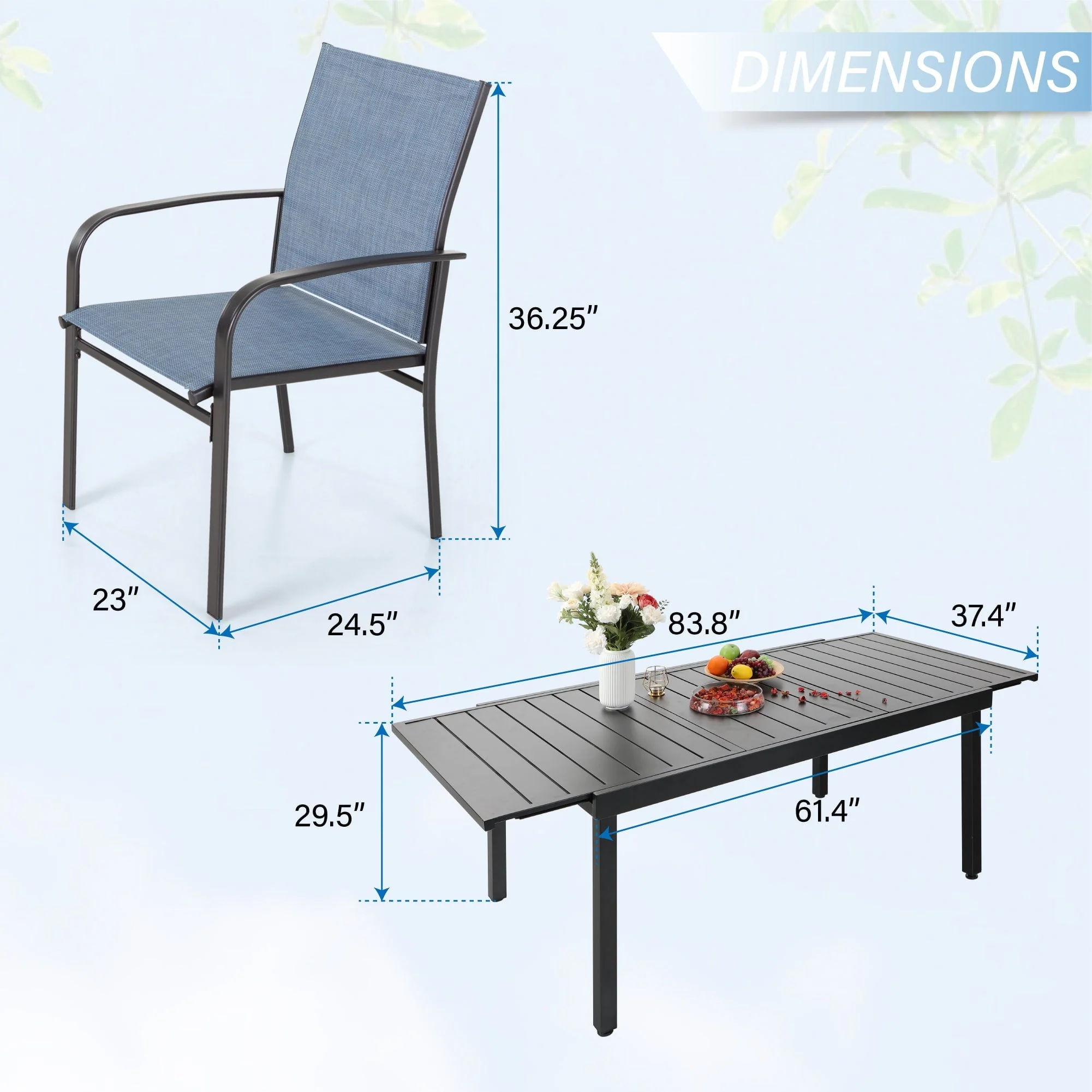 Sophia & William 9 Piece Patio Metal Dining Set Expandable Patio Dining Table and 8 Blue Textilene Chairs