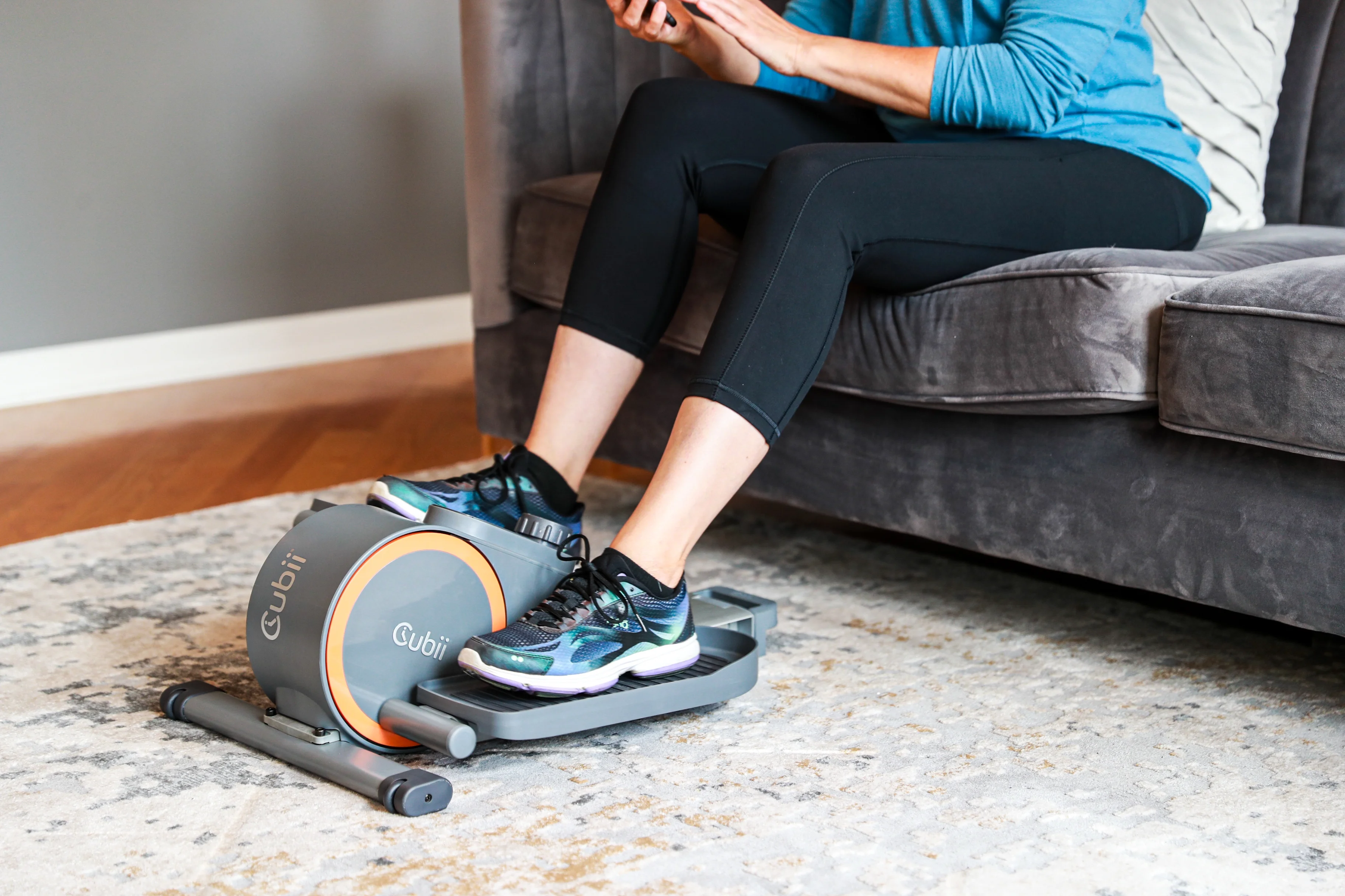 Cubii GO Aqua - Ultra Portable Under Desk Elliptical, Foot Pedal Exerciser Machine with Built-in Wheels, Easy Retractable Handle, Large LCD Fitness Tracker, Adjustable Resistance Levels