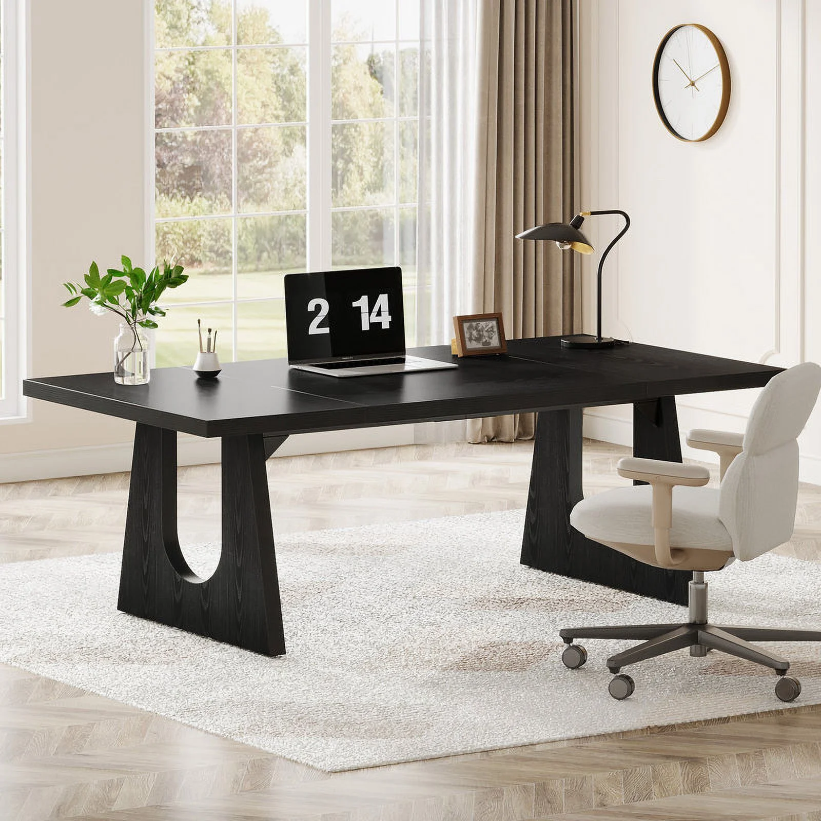 Tribesigns 70.9-Inch Executive Desk, Computer Office Desk, Modern Simple Desk with Large Desktop, Writing Desk Workstation Business Furniture for Home Office, Study, Metal Frame, Oak and Black