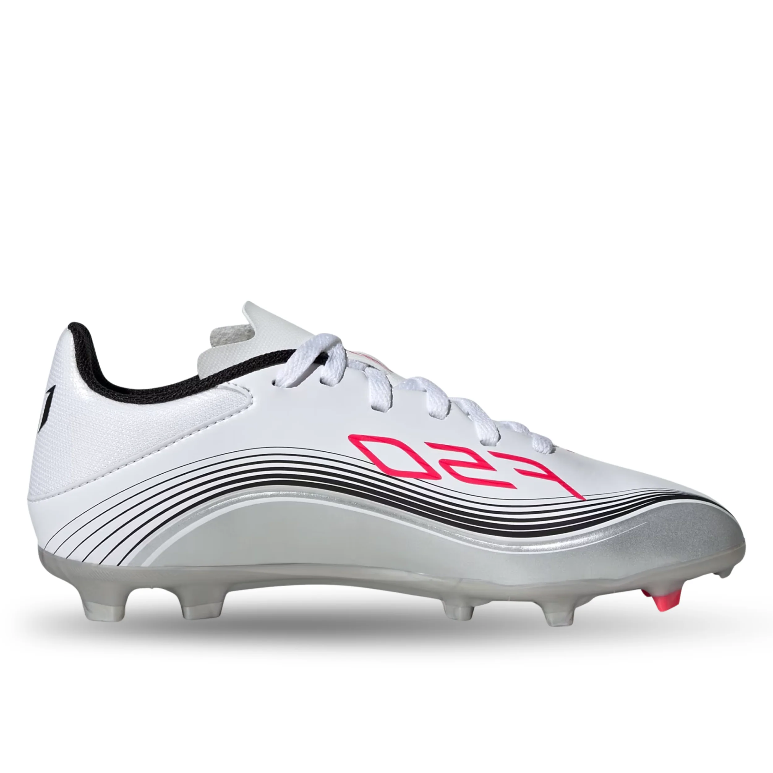 adidas Youth F50 Messi League FG/MG Junior Soccer Cleats (White/Lucid Red/Silver Metallic)