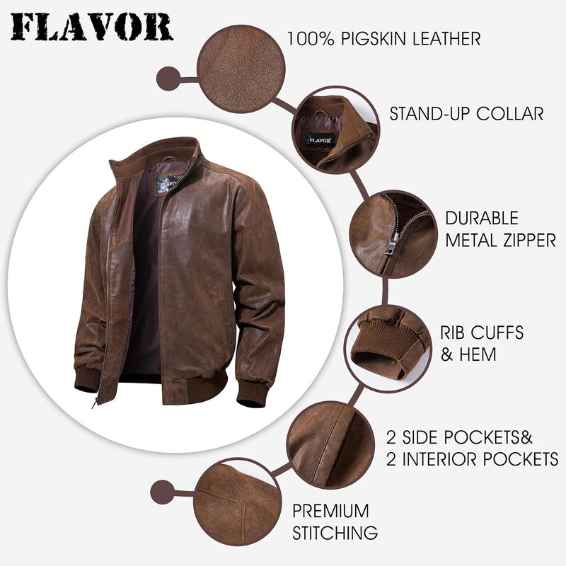 Men's Real Leather Bomber Casual Jacket