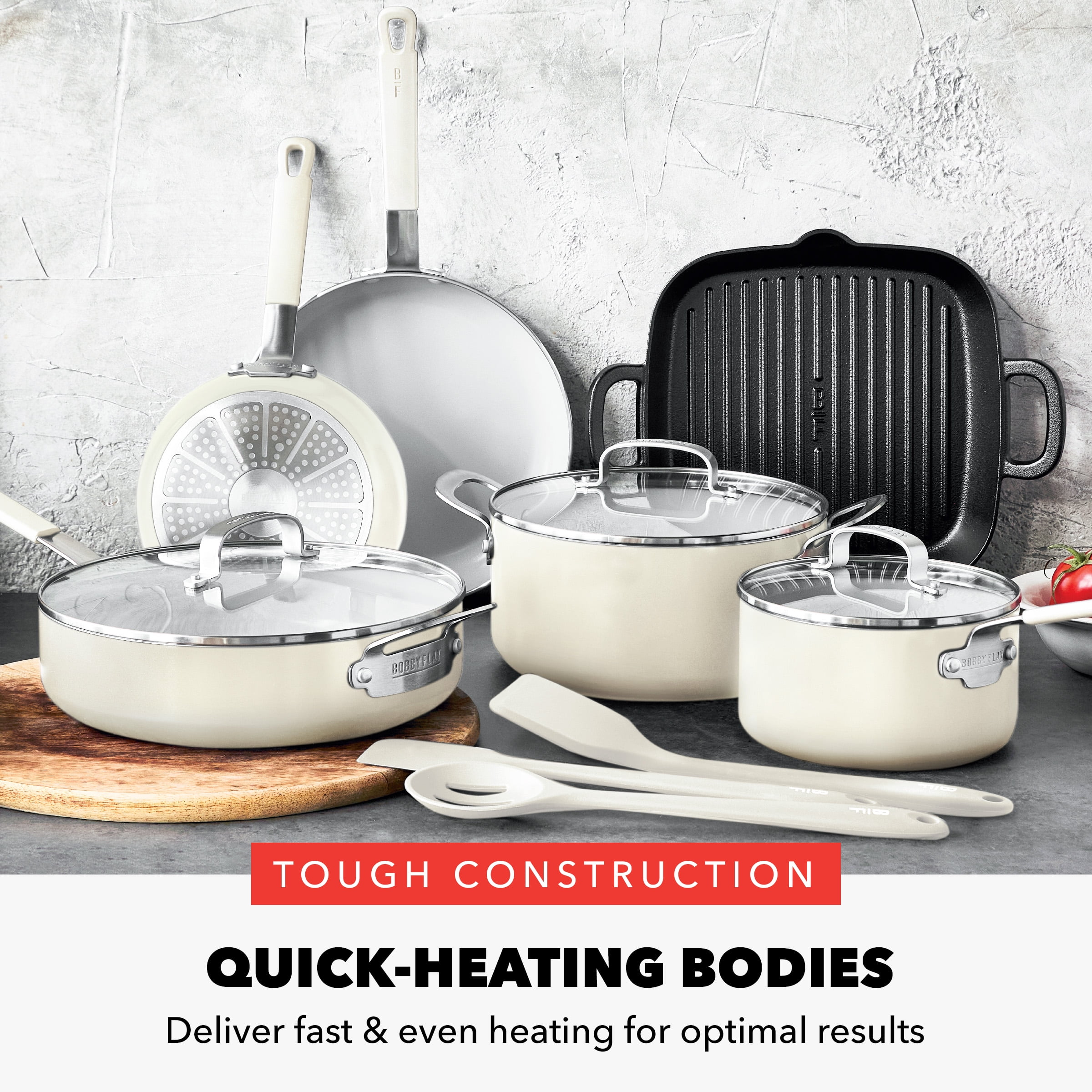 GreenPan Bobby Flay Aluminum Ceramic Nonstick 12 Piece Set, Cream White