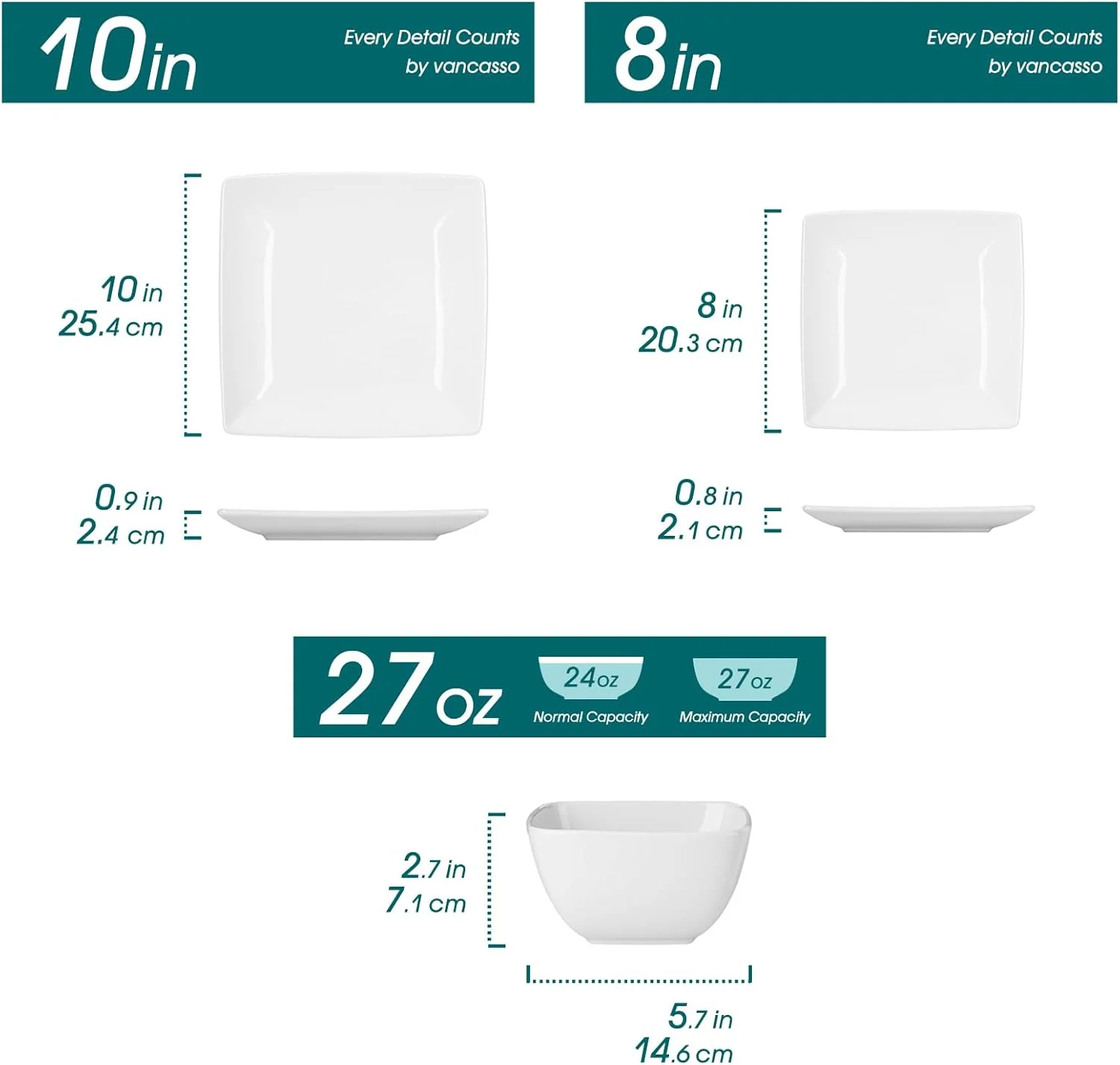 Dinnerware Sets 12 Pieces, Stoneware Square Place Setting, Dinner Plate, Dessert Plate, Bowls Service for 4