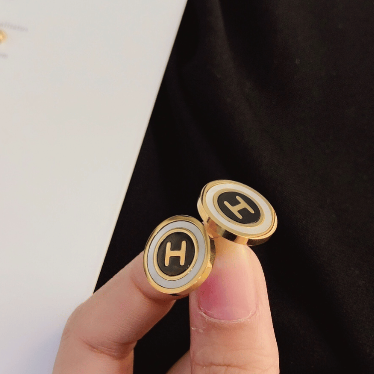 Hermès Heritage Equestre Logo H Stud Earrings Gold-Tone
