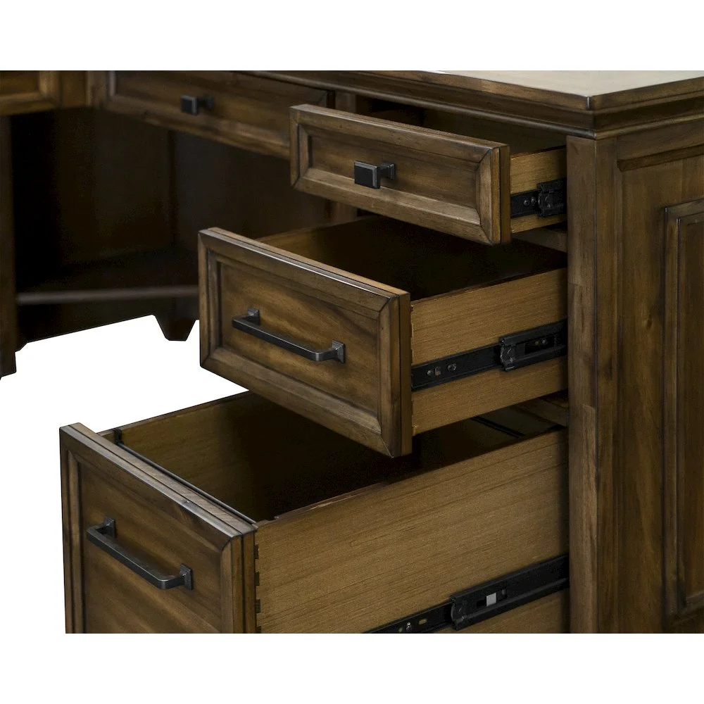 Martin Furniture Wood L-Desk Office Corner Desk Writing Table & Return in Brown