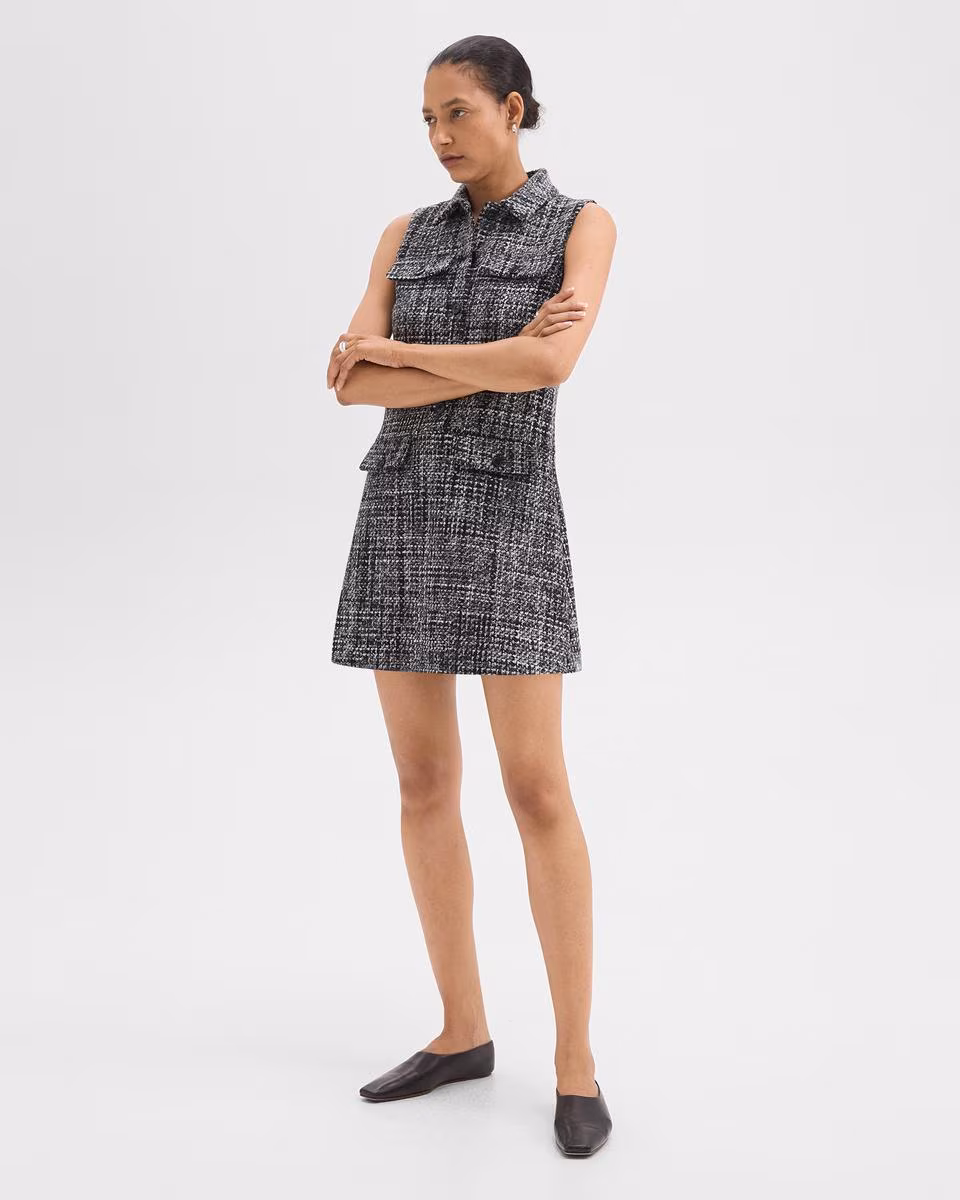 Military Mini Dress in M&eacute;lange Tweed