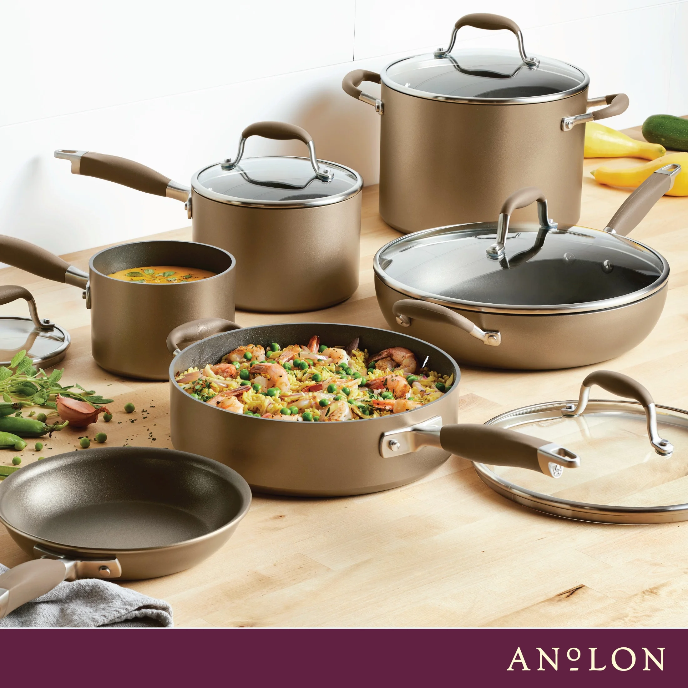 Anolon Advanced Home 11 Piece Nonstick Pots and Pans Set, Bronze