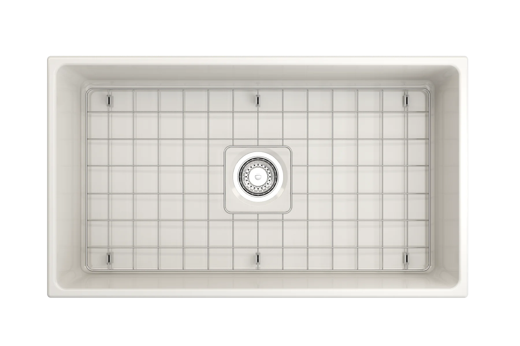 BOCCHI Contempo Apron Front Fireclay 33 in. Single Bowl Kitchen Sink with Protective Bottom Grid and Strainer in White