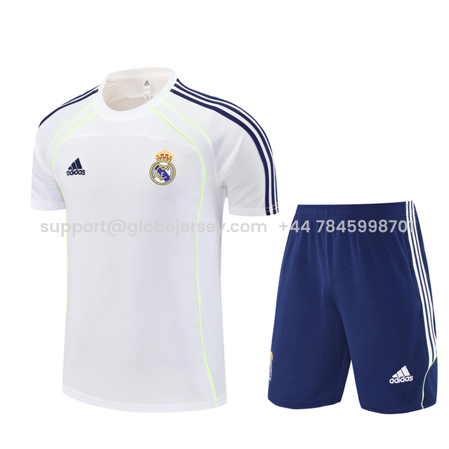 Real Madrid 25-26 Short-Sleeve Training Set - White Urban Purist Style Top and Blue Shorts
