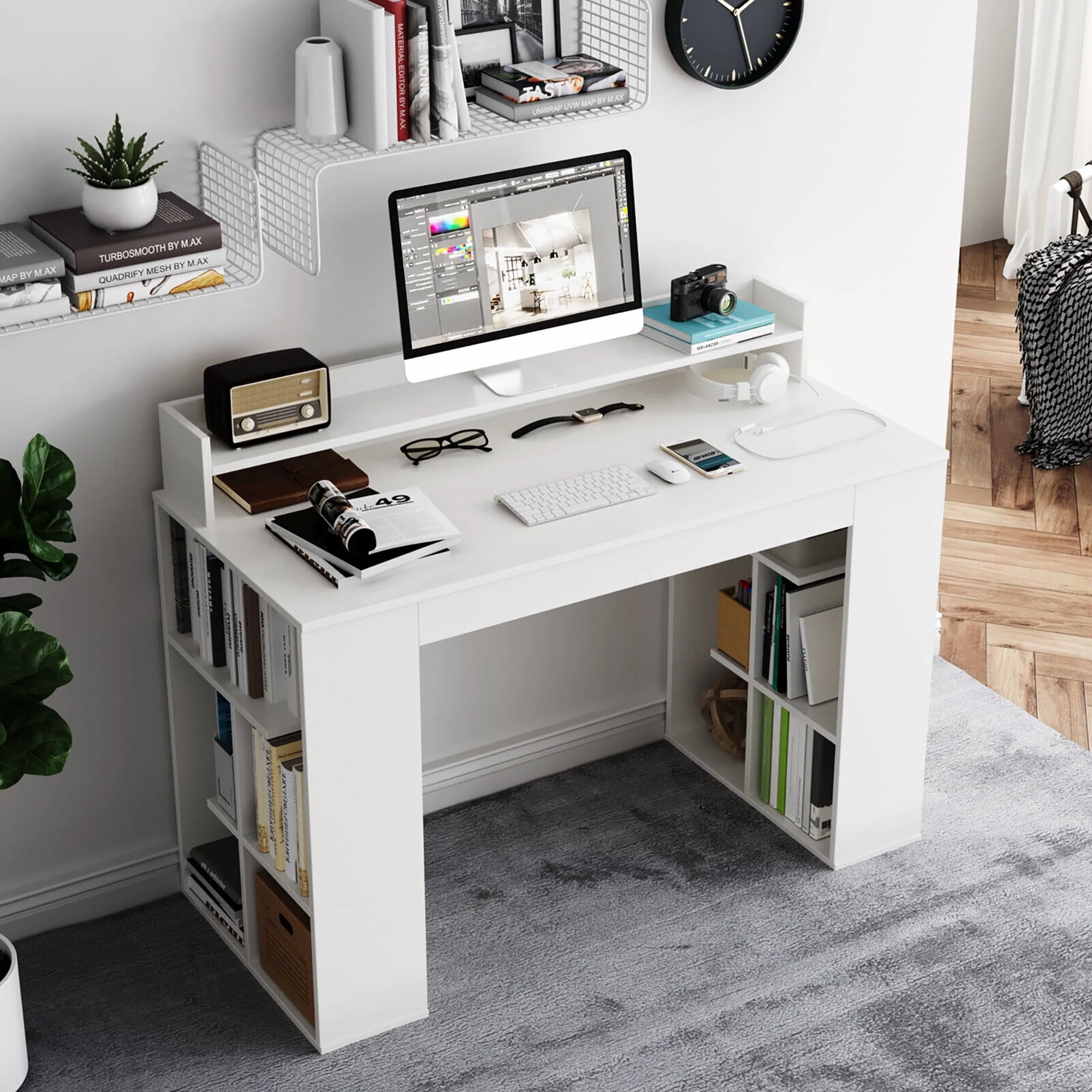 Gymax 48'' Computer Desk Study Writing Workstation w/ Bookshelf & Monitor Stand Riser