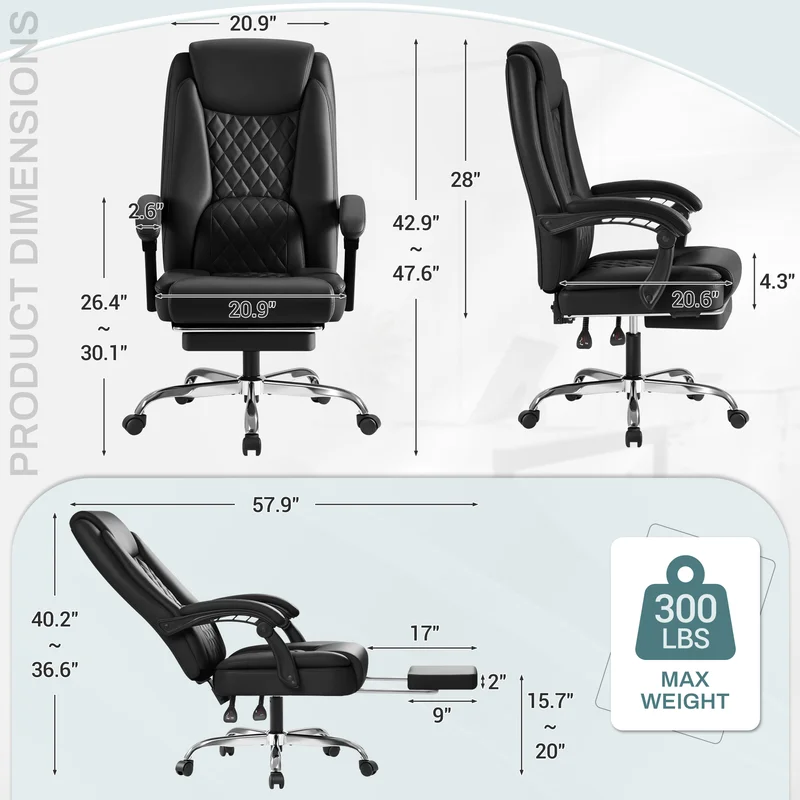 Homall Home Office Chair Adjustable Executive Leather Chair With Arms Ergonomic High Back Cushion Lumbar Back Support Computer Desk Chair,Black