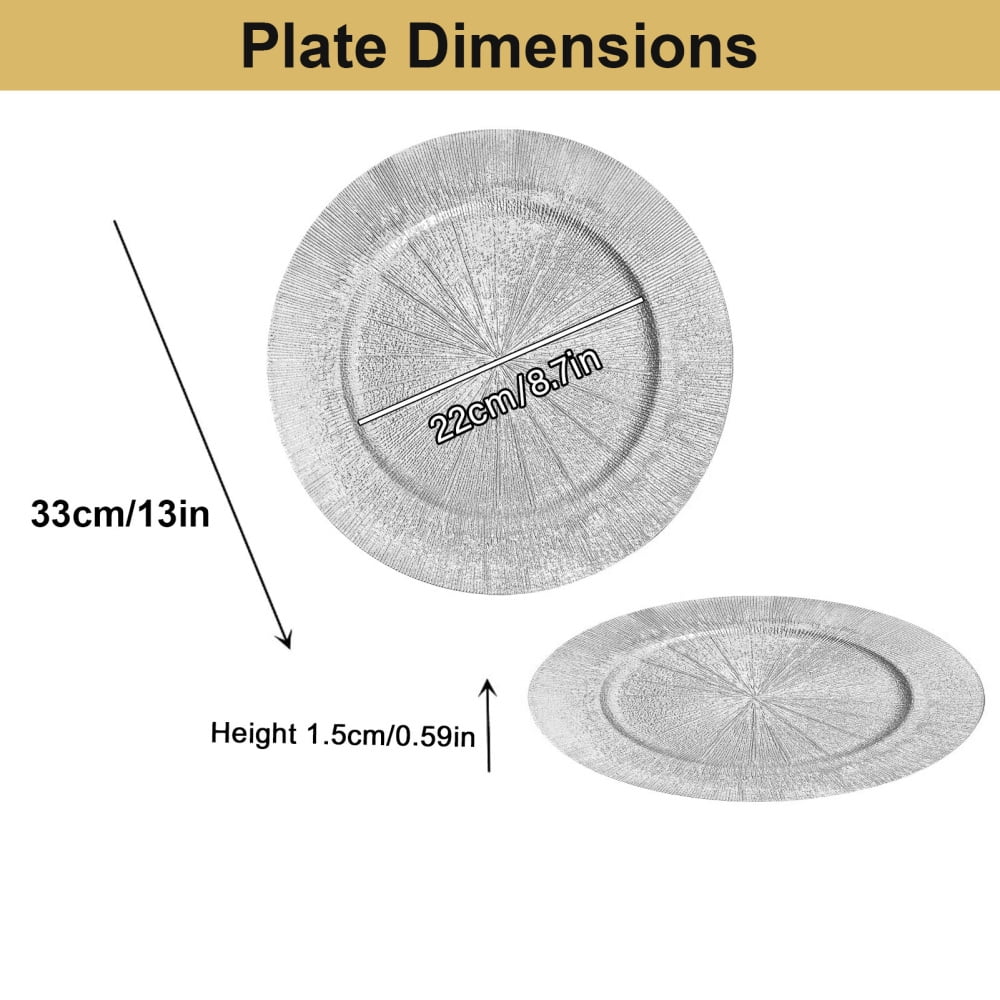 Flylapdo Silver Wedding Charger Plates 100-Pack, 13inch Wide PP Dining Charger with Texture, Bulk Pack for Banquets Receptions Cultural Celebrations